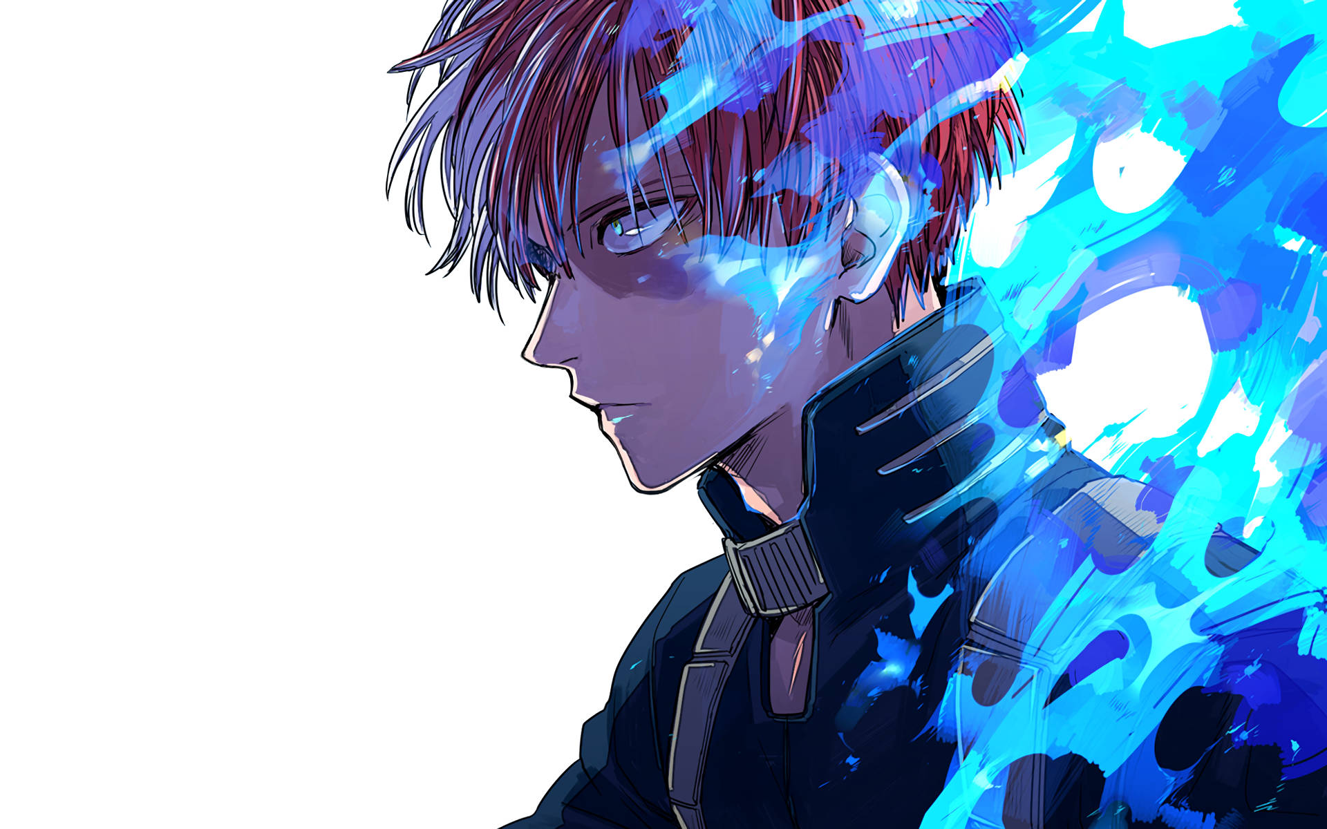 Anime boy, red hair, blue energy aura, Full HD Desktop Wallpaper
