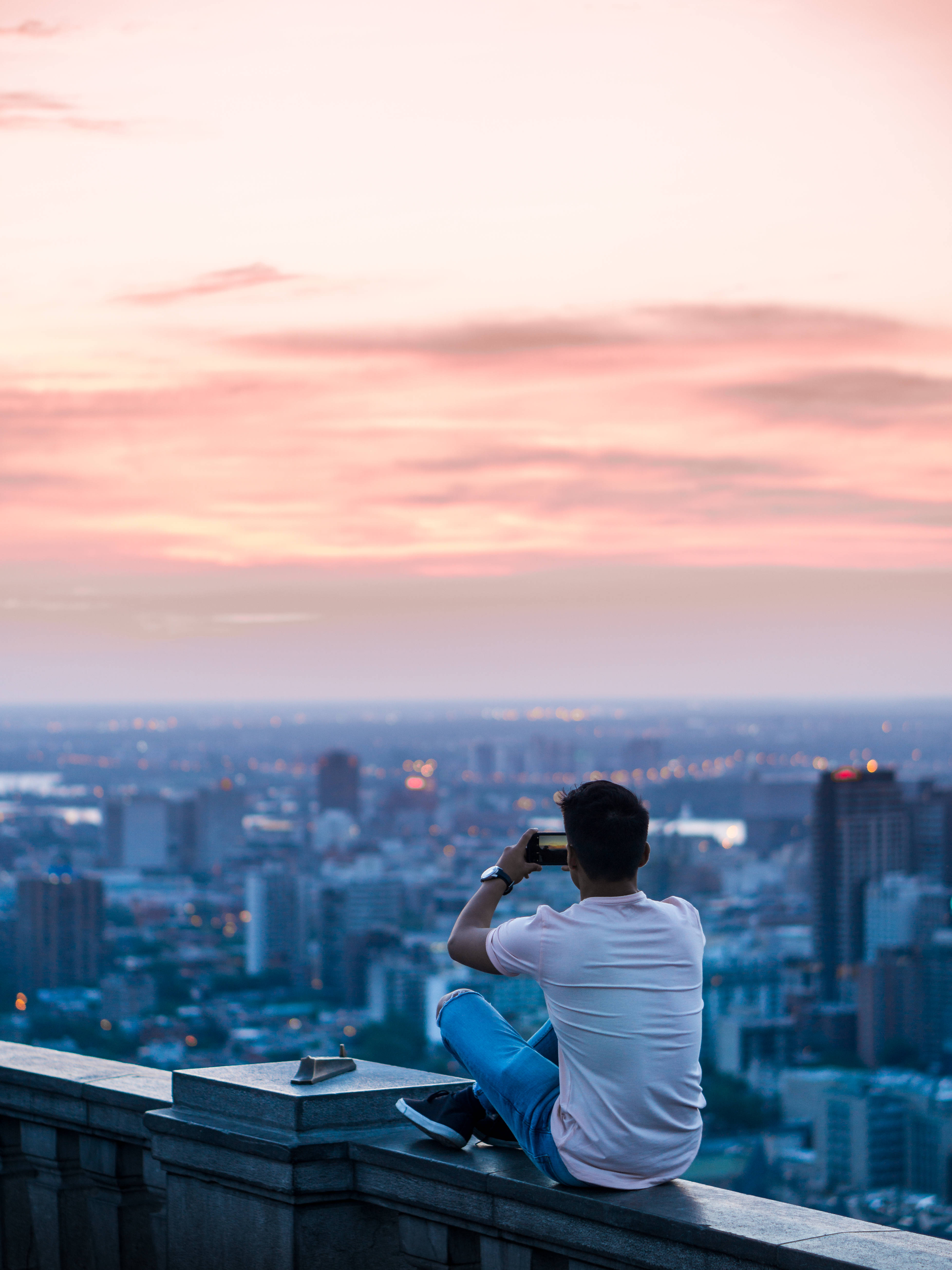 boy, rooftop, sunset, 5K Phone Wallpaper