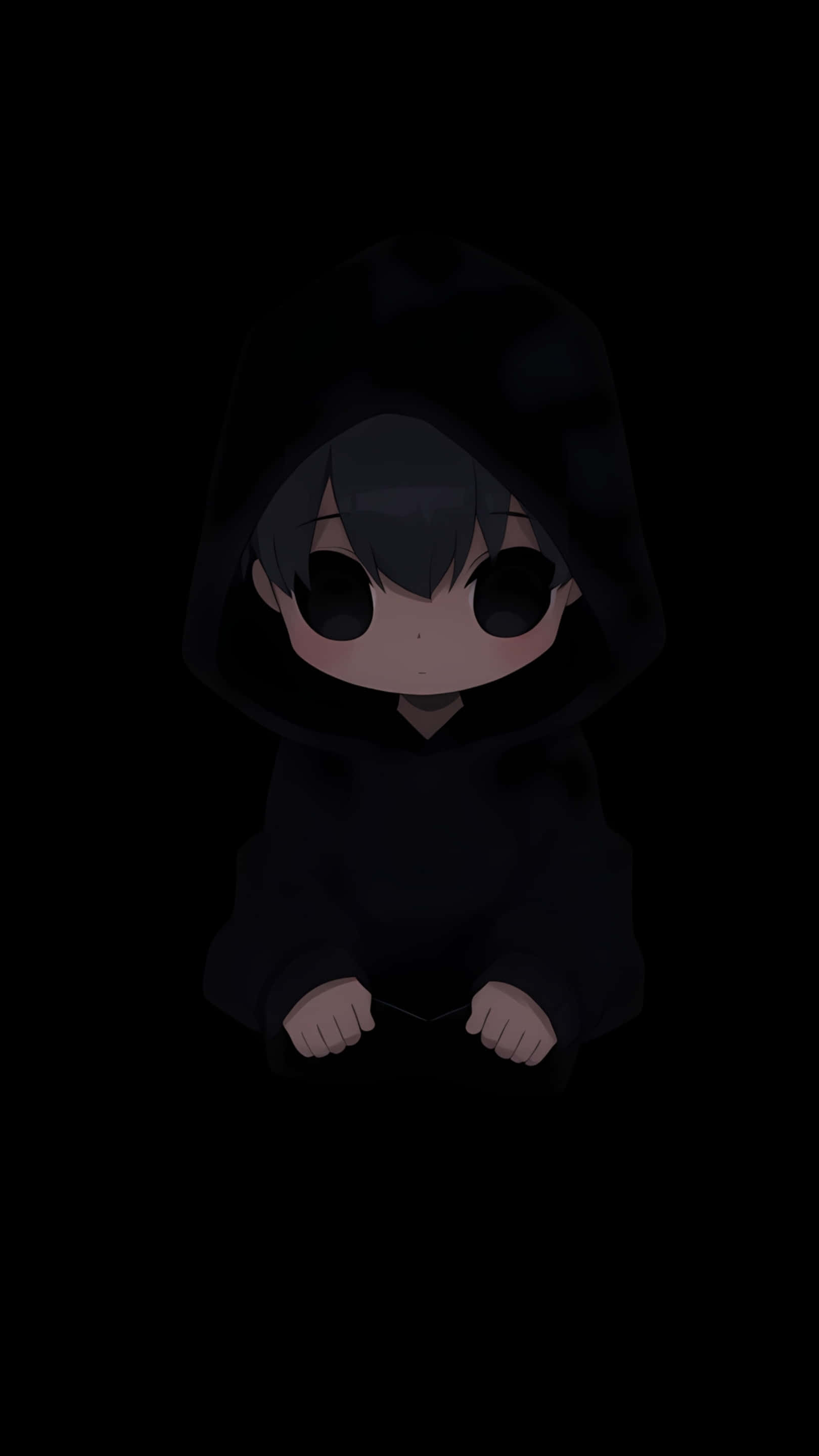 cute anime boy, black hoodie, dark background, 2K Phone Wallpaper