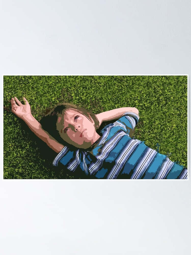 Boyhood, blue striped shirt, vibrant green grass, SD Phone Wallpaper