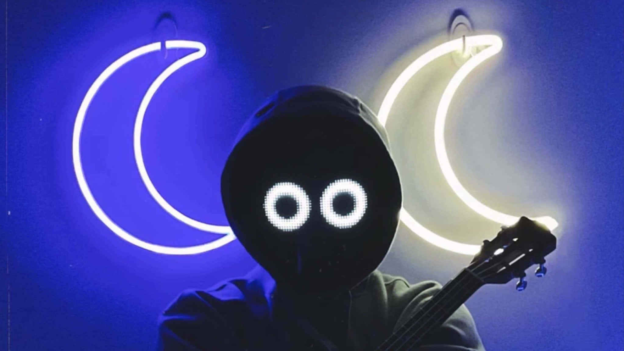 boywithuke, hooded figure, glowing circular eyes, Full HD Desktop Wallpaper