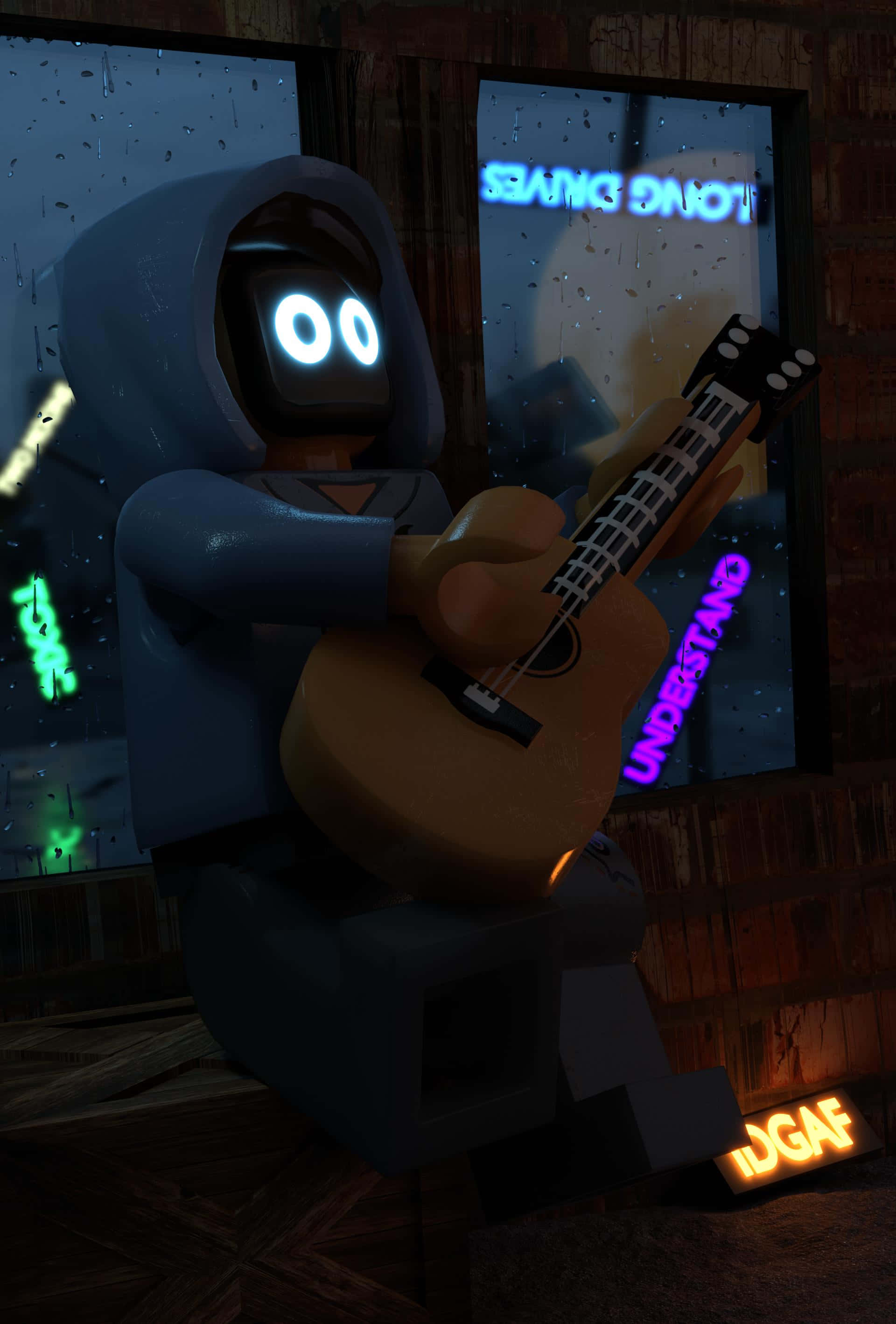 Boywithuke, hooded robot, glowing eyes, 2K Phone Wallpaper