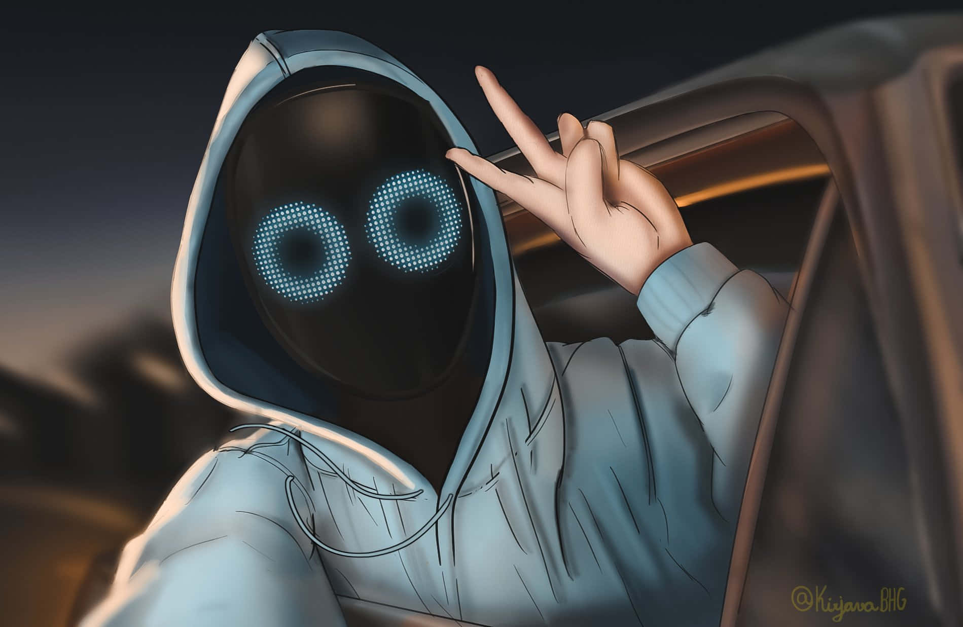 boywithuke, glowing blue pixelated eyes, hooded figure, HD Desktop Wallpaper