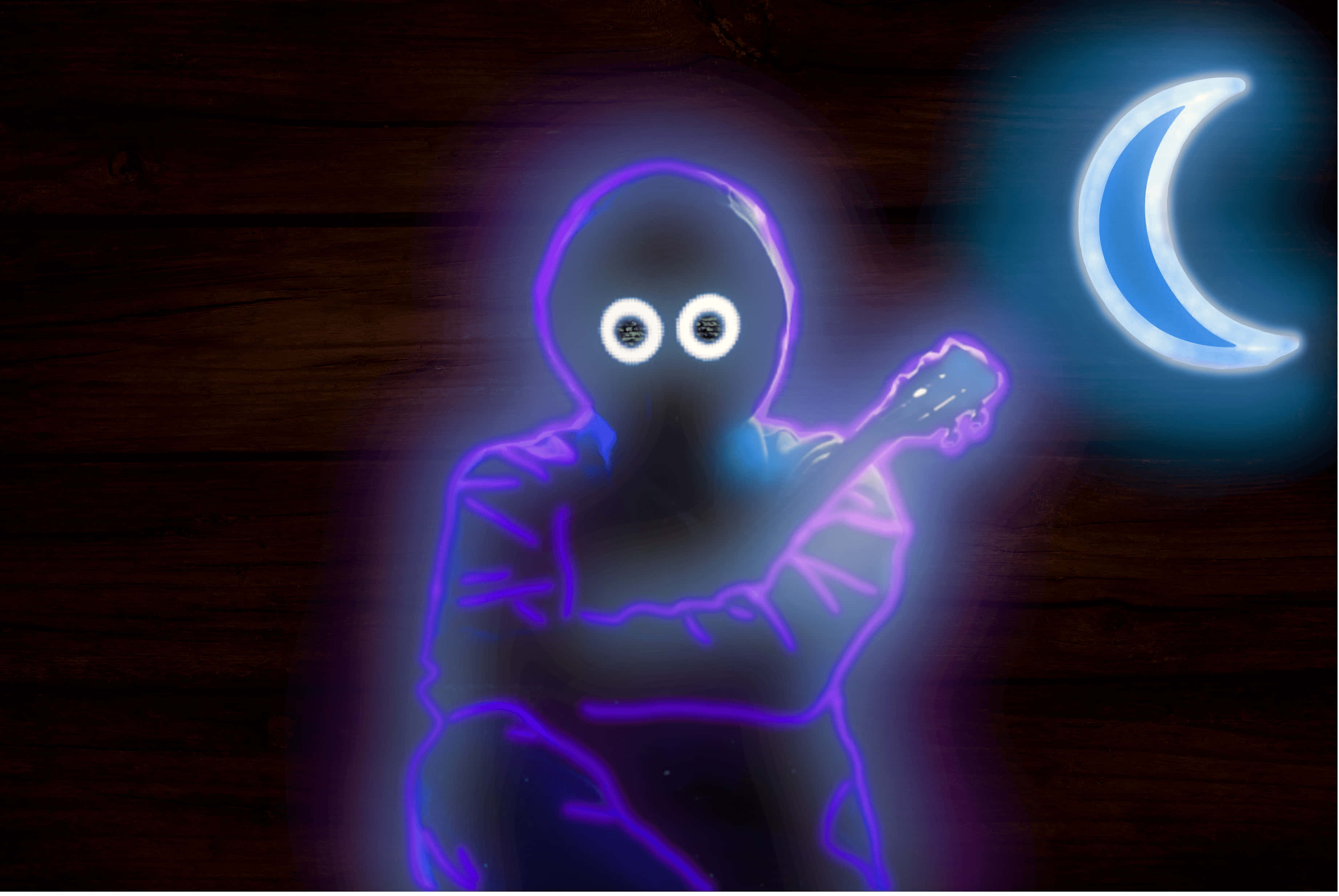 boywithuke, glowing purple neon silhouette, guitar, 2K Desktop Wallpaper