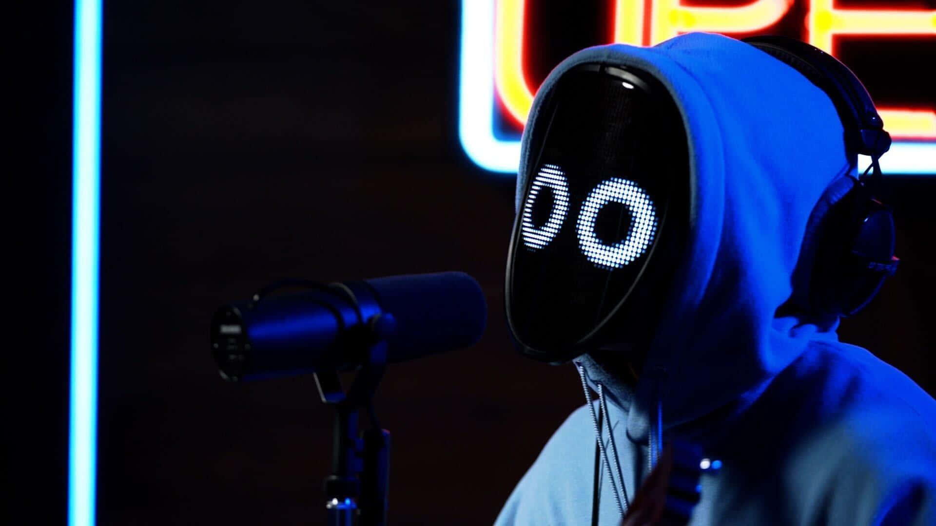 boywithuke, blue hoodie, glowing LED mask, Full HD Desktop Wallpaper
