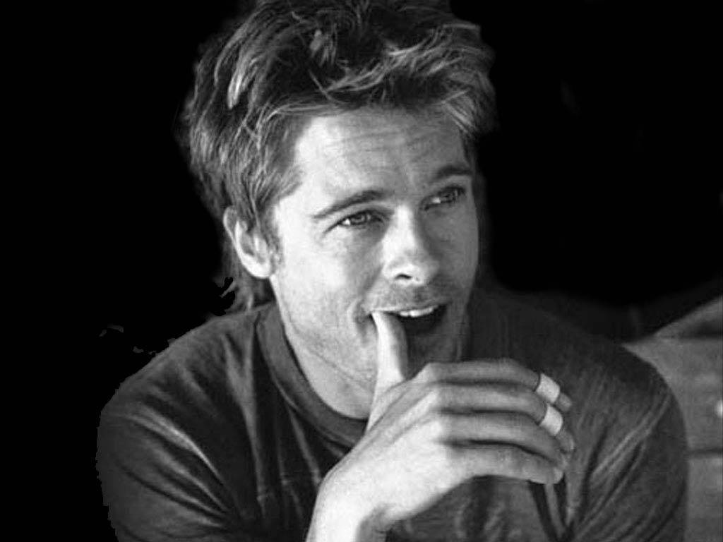 grayscale, Brad Pitt, tousled hair, SD Desktop Wallpaper