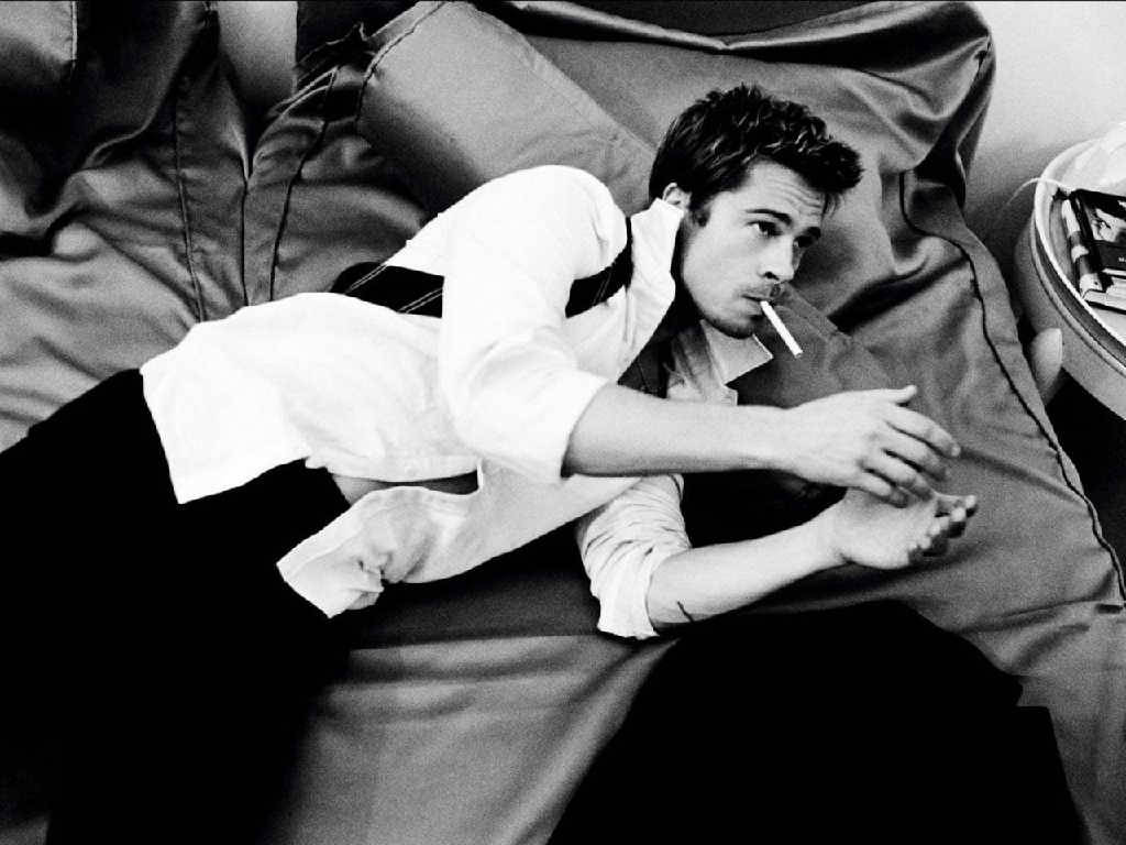 Brad Pitt, cigarette, bed, SD Desktop Wallpaper