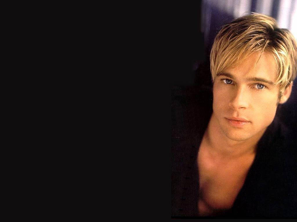 Brad Pitt, blond hair, intense blue eyes, SD Desktop Wallpaper