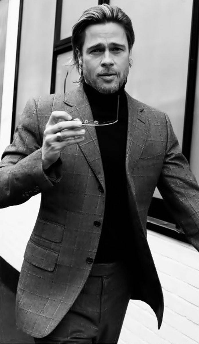 Brad Pitt, checkered blazer, turtleneck, SD Phone Wallpaper