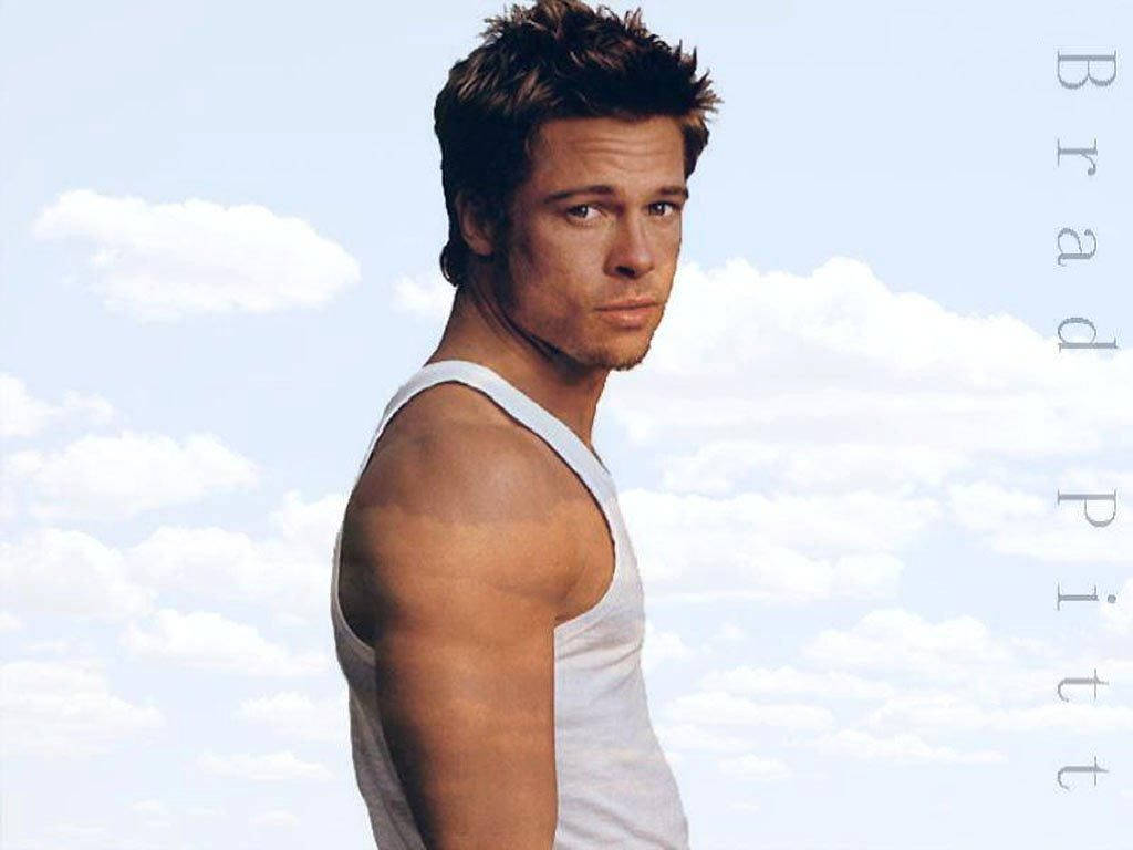 Brad Pitt, white tank top, bright blue sky, SD Desktop Wallpaper
