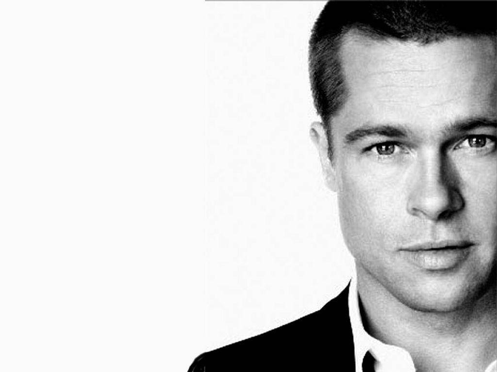 Brad Pitt, monochrome portrait, black and white, SD Desktop Wallpaper
