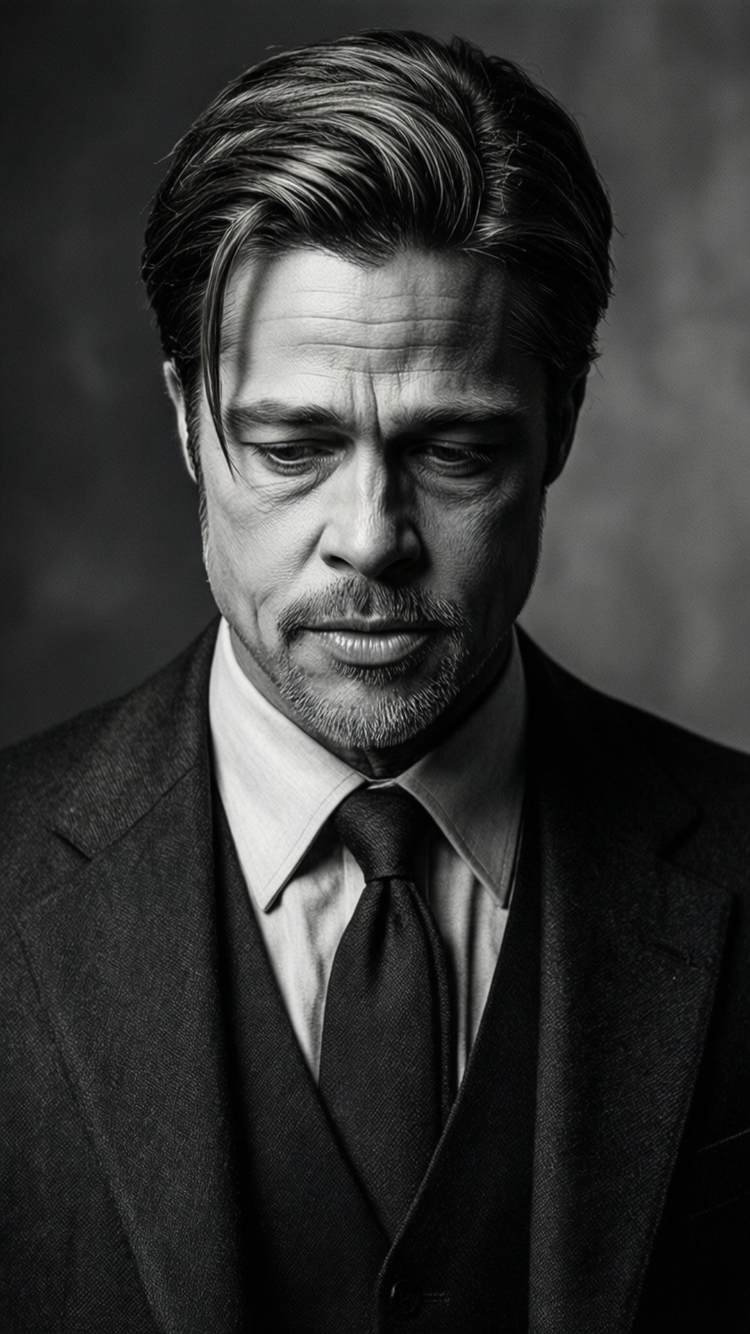 Brad Pitt, suit, monochrome, Full HD Phone Wallpaper