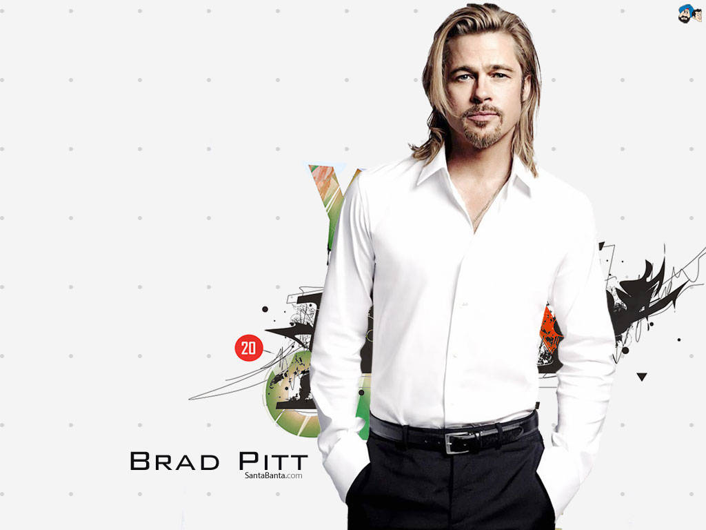 Brad Pitt, white modern art, crisp white shirt, SD Desktop Wallpaper