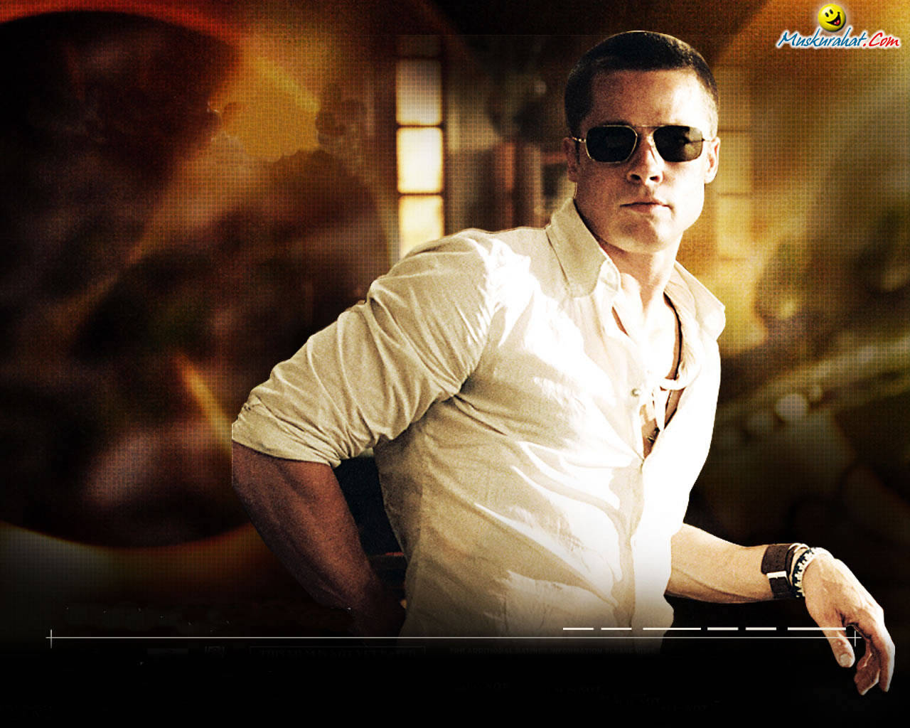 Brad Pitt, sunglasses, white shirt, HD Desktop Wallpaper