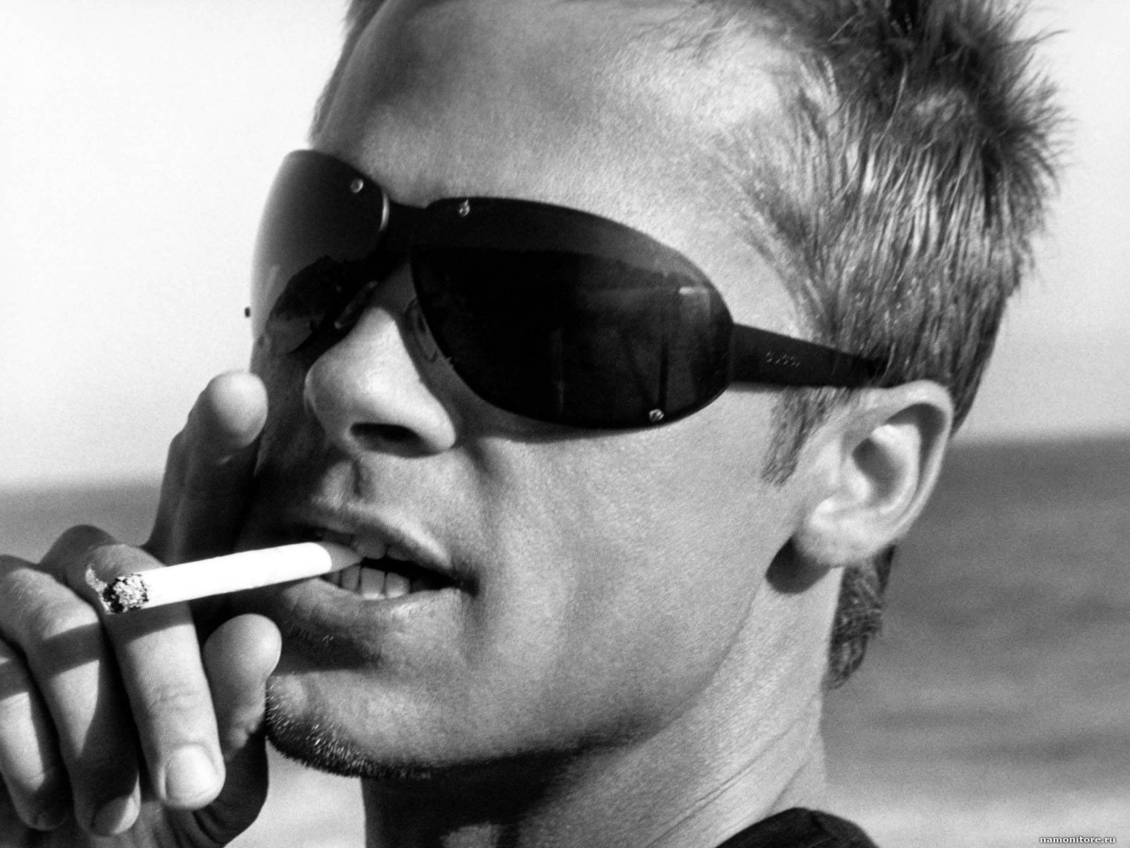 Brad Pitt, grayscale, dark sunglasses, HD Desktop Wallpaper
