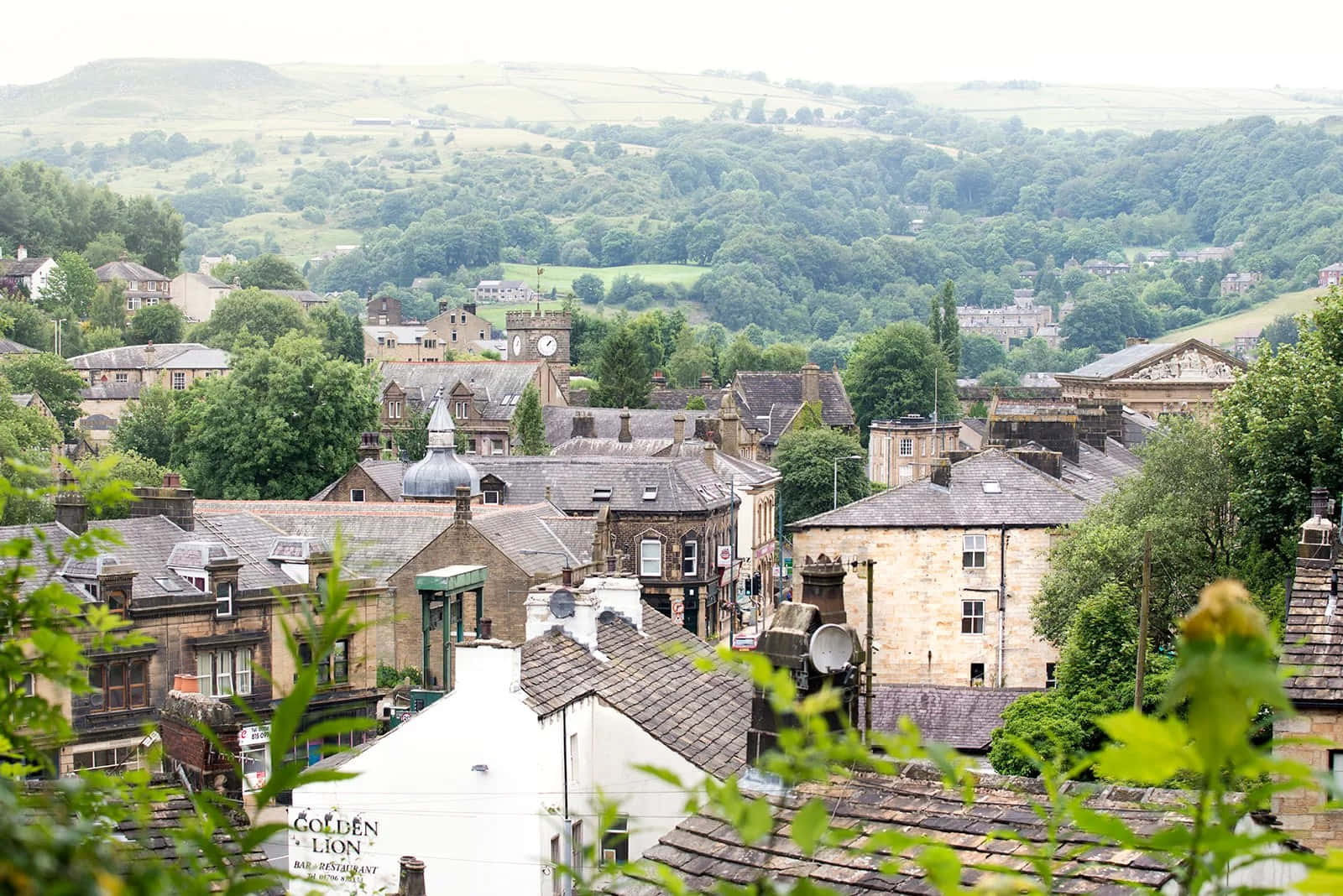 Bradford United Kingdom, historic stone village, lush green hills, HD Desktop Wallpaper