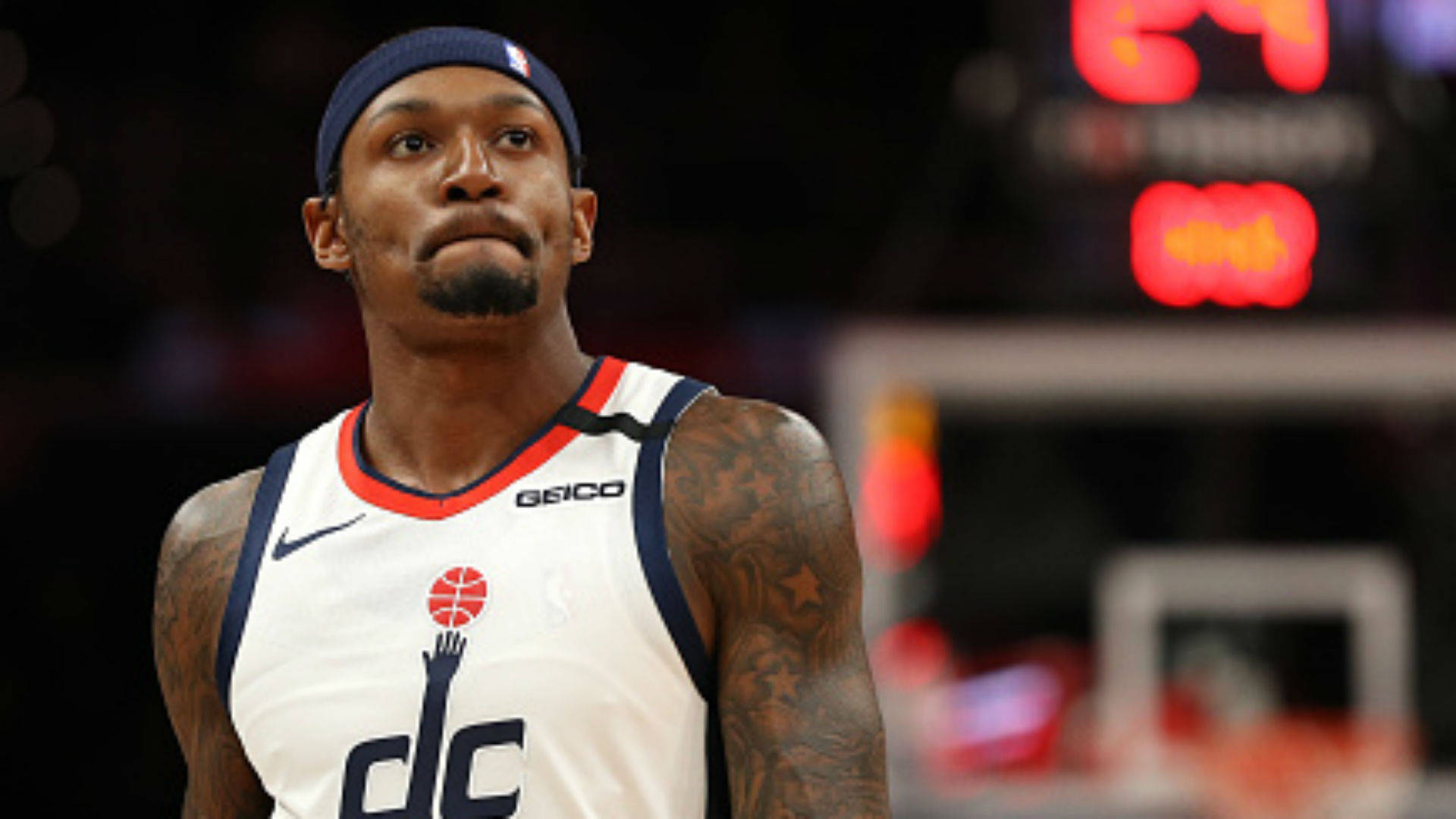 Bradley Beal, white DC jersey, tattoos, Full HD Desktop Wallpaper
