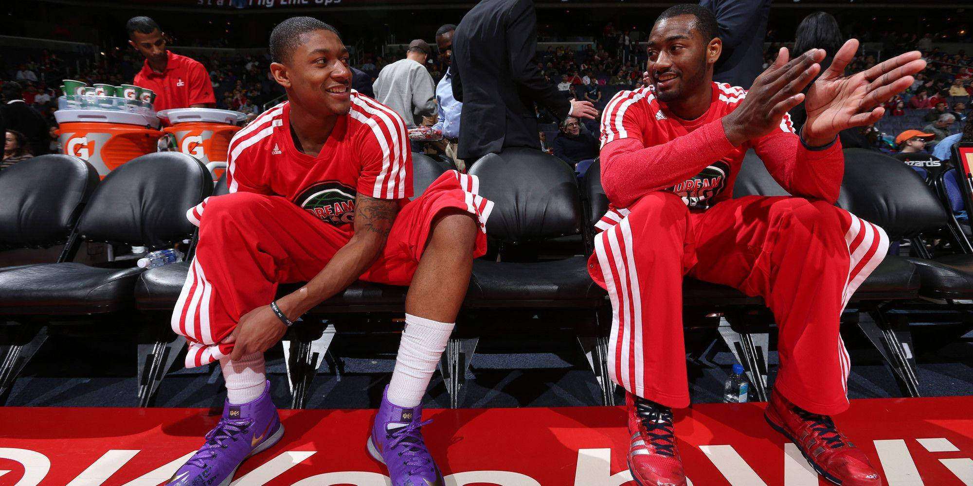 Bradley Beal, red training uniform, basketball players, Full HD Desktop Wallpaper