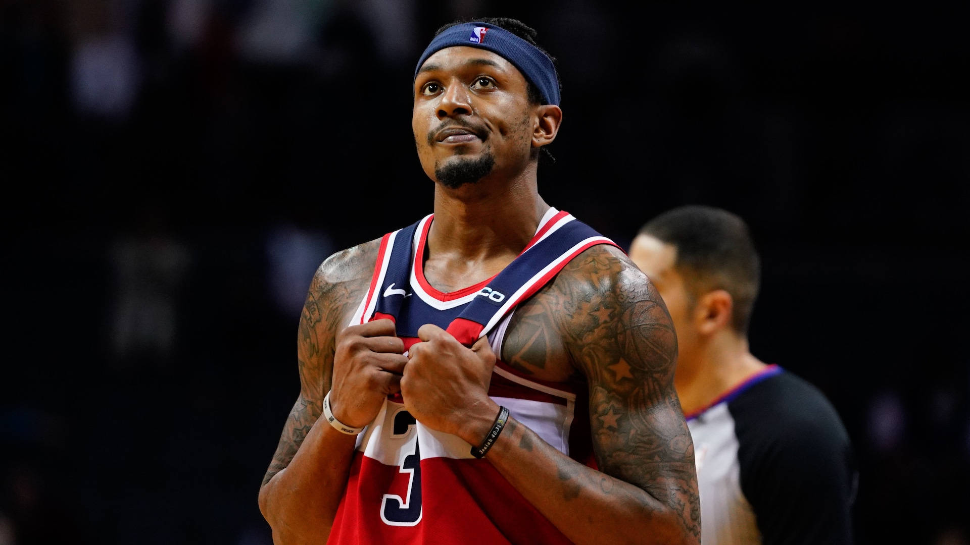 Bradley Beal, red white and blue jersey, basketball player, Full HD Desktop Wallpaper