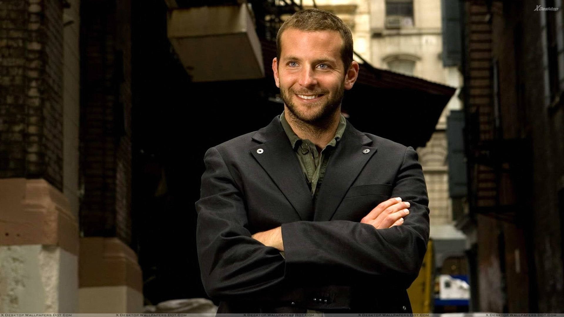 Bradley Cooper, black suit, urban alleyway, Full HD Desktop Wallpaper