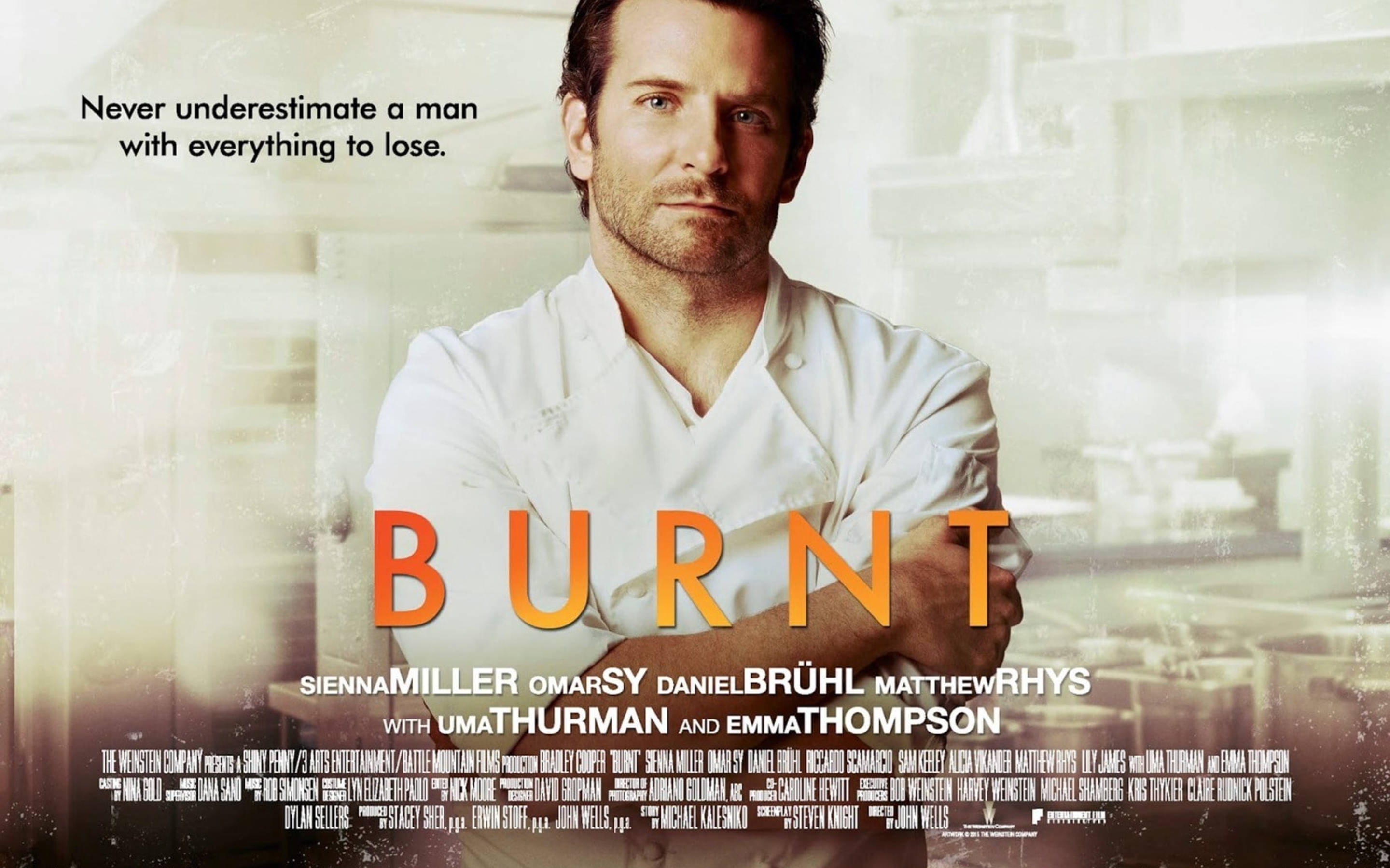 Bradley Cooper, burnt chef's uniform, white coat, 2K Desktop Wallpaper