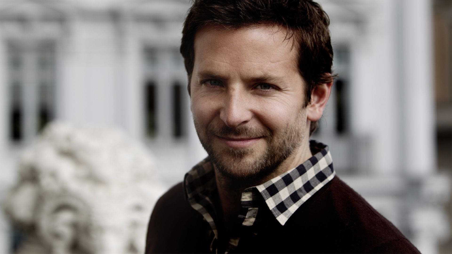 Bradley Cooper, dark red cardigan, checkered shirt, Full HD Desktop Wallpaper