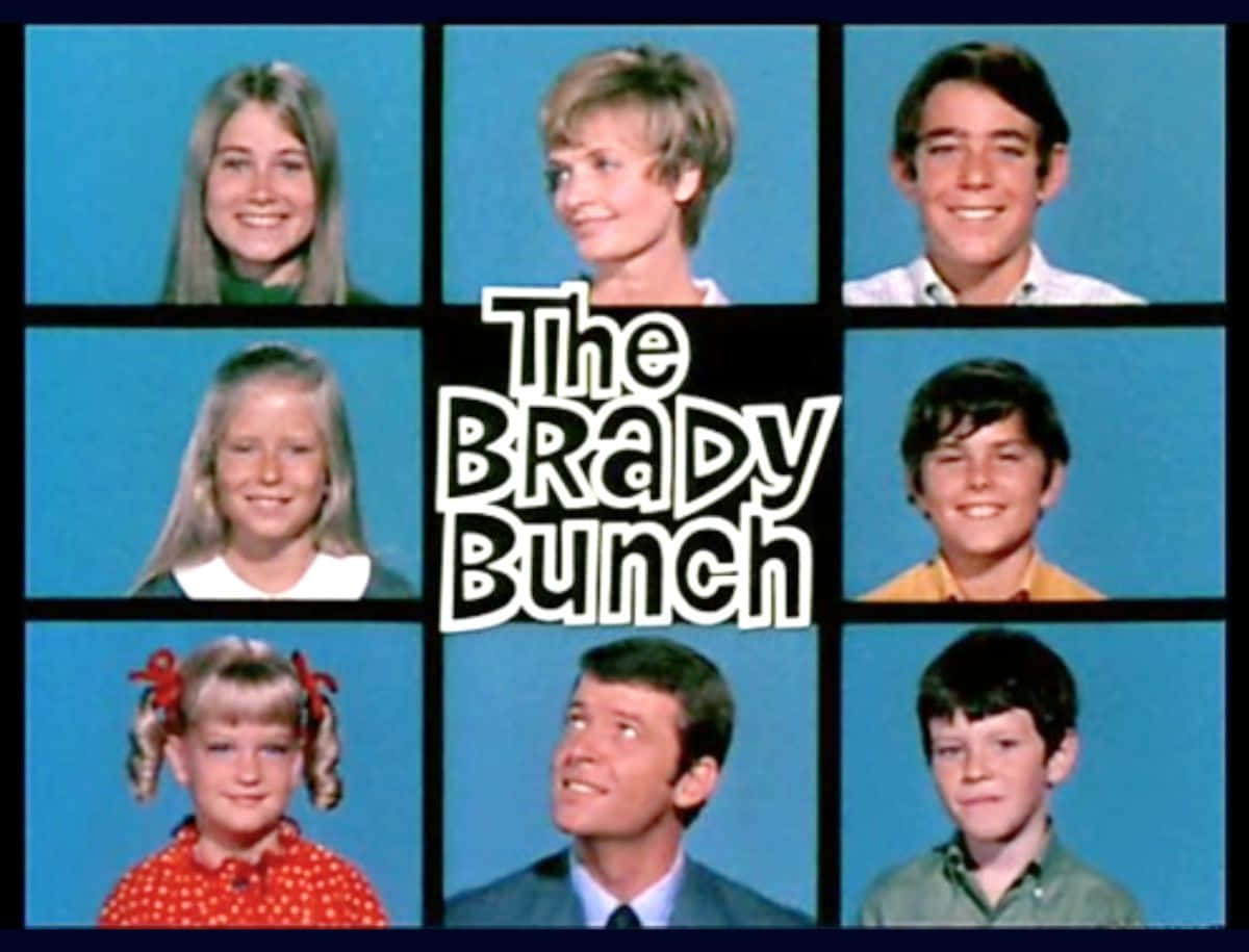 Brady Bunch, blue frames, bold white letters, SD Desktop Wallpaper