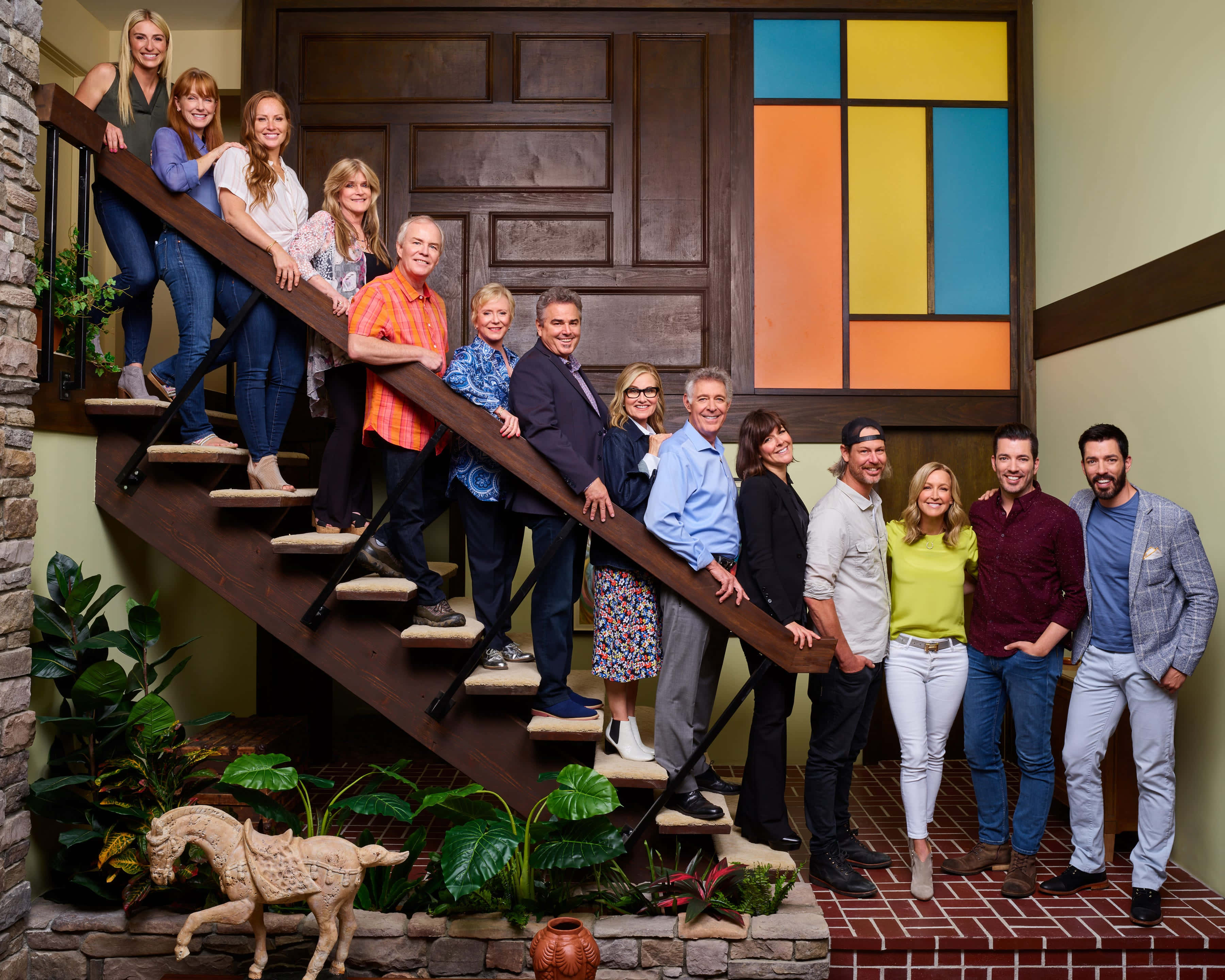 Brady bunch, wooden staircase, warmly lit home, 2K Desktop Wallpaper