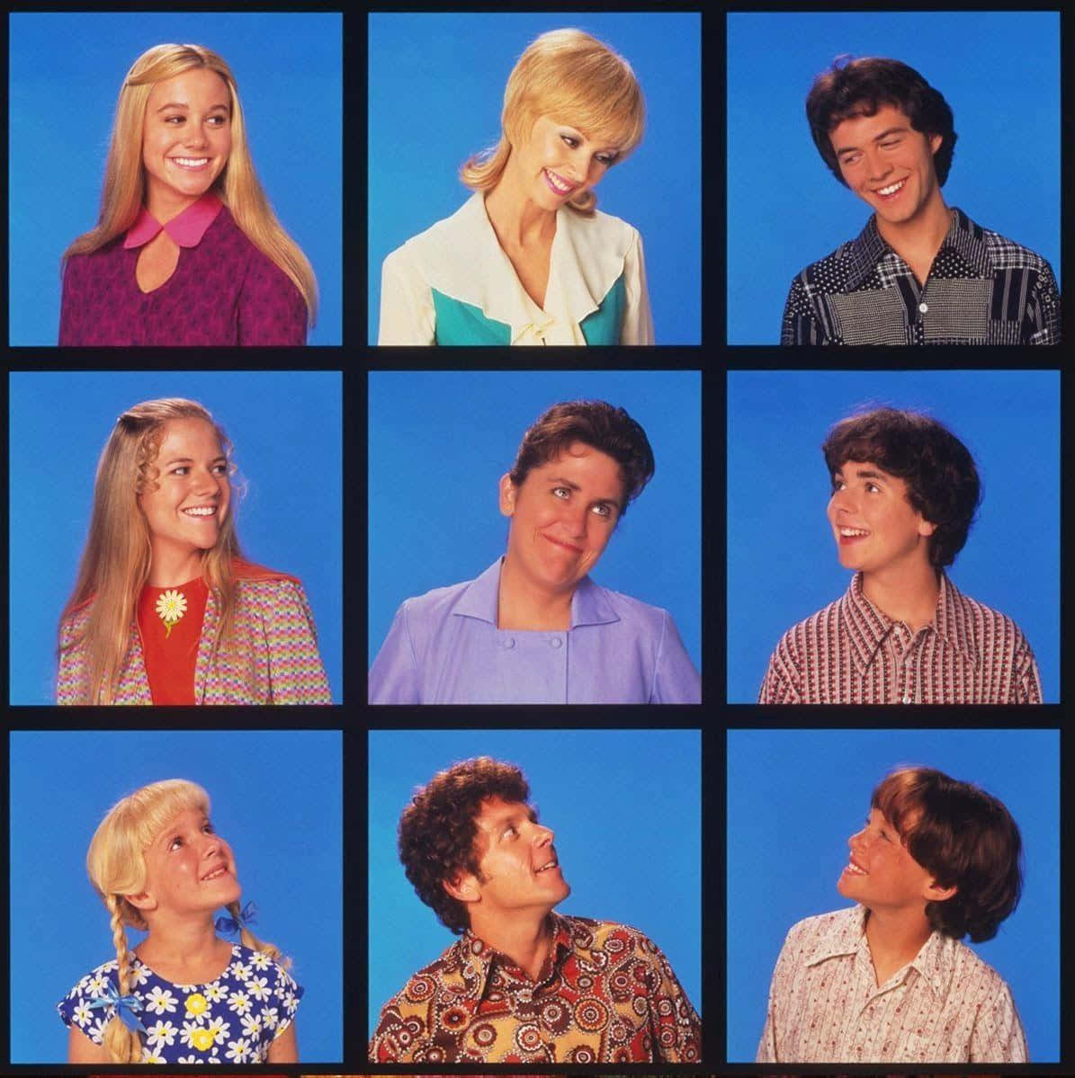 Brady bunch, 1970s clothing, solid blue studio background, SD Phone Wallpaper