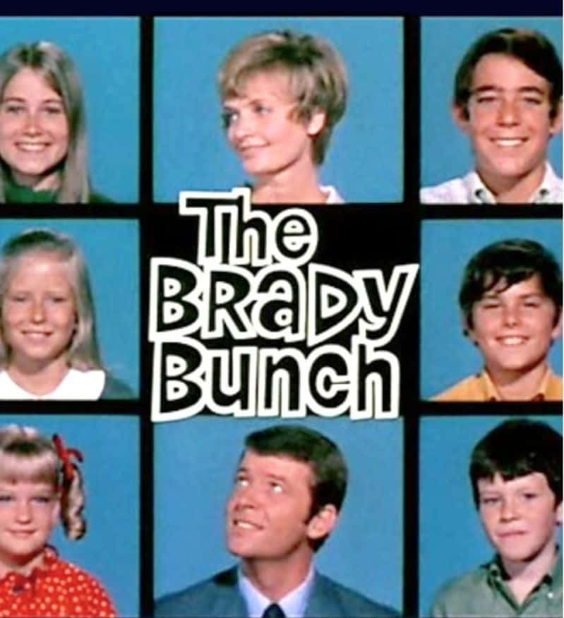 Brady Bunch, vintage TV show poster, grid of smiling portraits, SD Phone Wallpaper