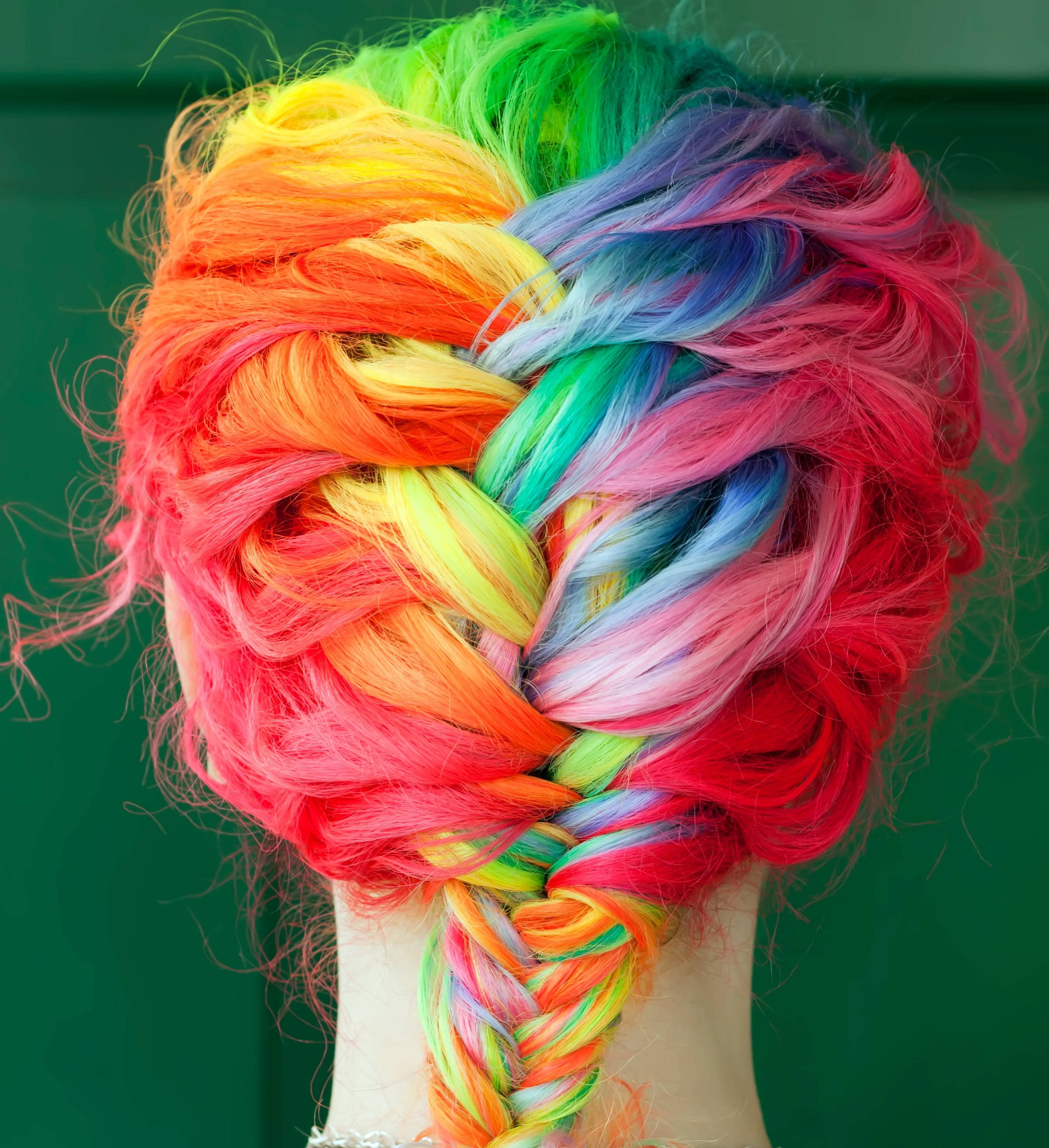 rainbow braids, thick braid, vibrant rainbow-colored hair, 2K Phone Wallpaper