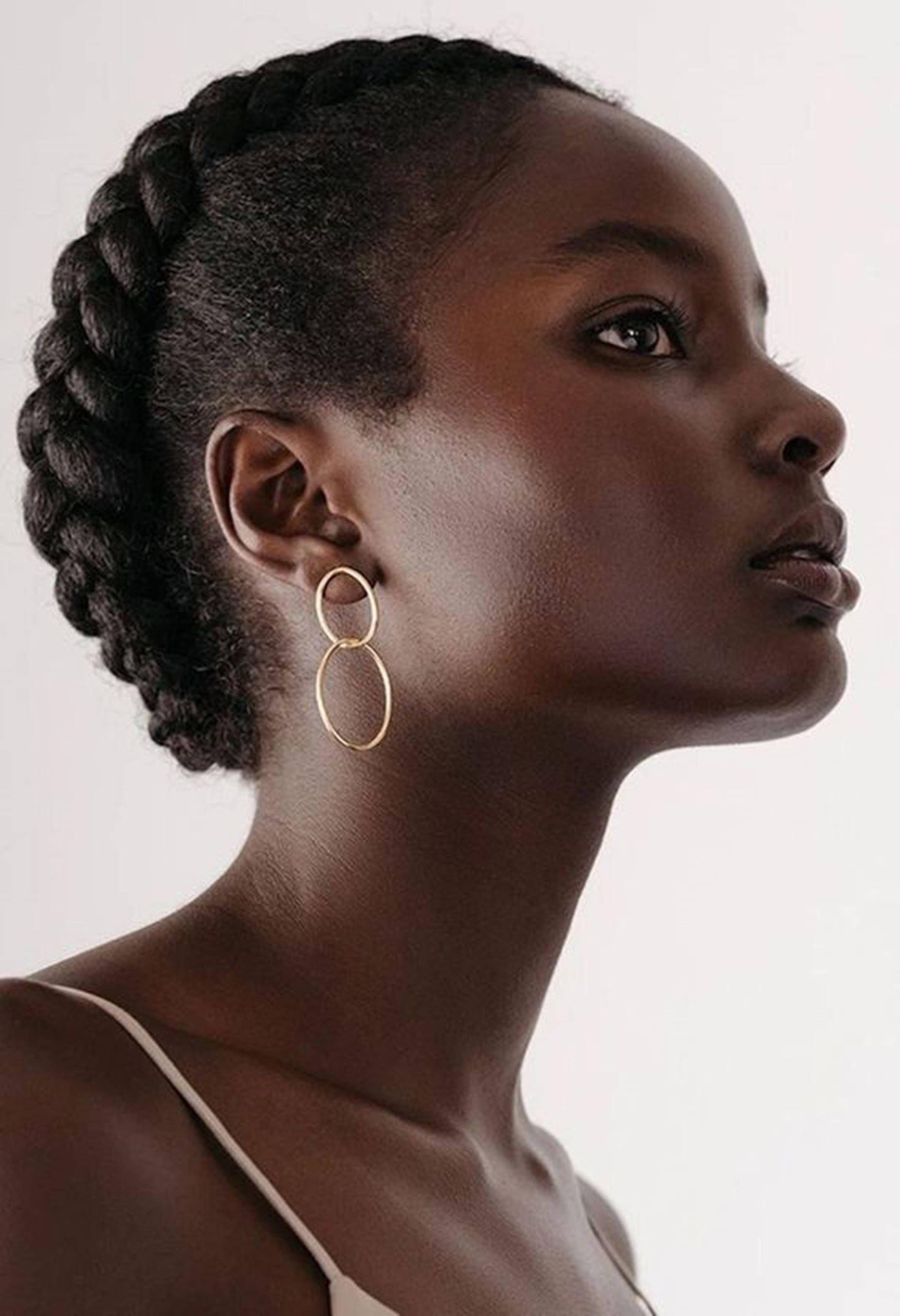 black woman, milkmaid braids, gold hoop earrings, 2K Phone Wallpaper