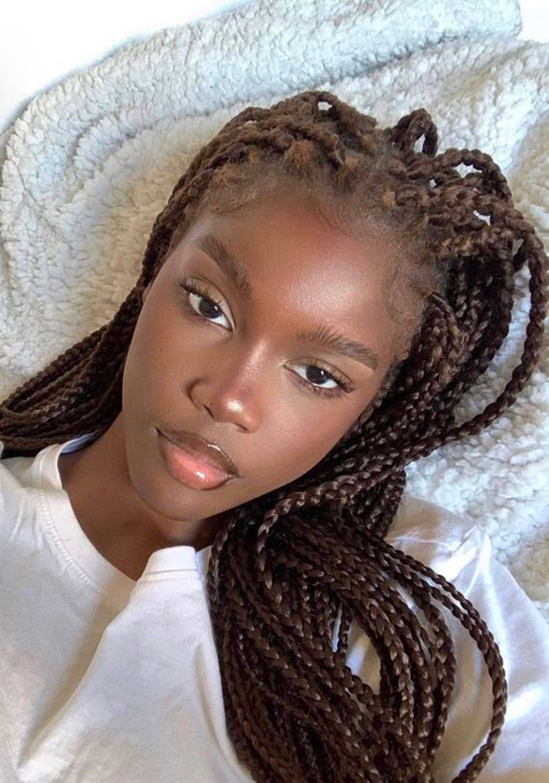 box braids, long brown braids, fluffy white towel, 2K Phone Wallpaper