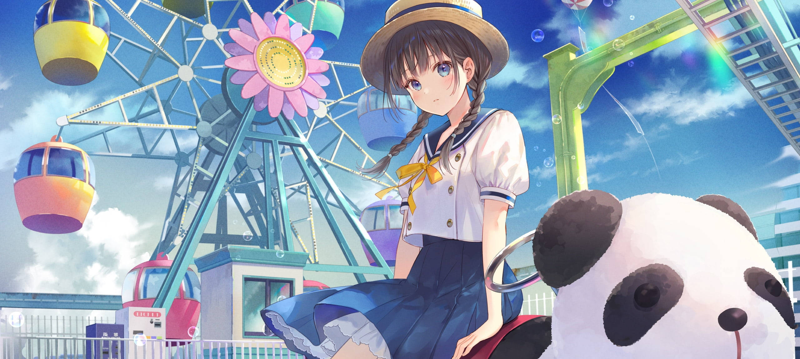anime girl, braids, sailor outfit, 2K Desktop Wallpaper