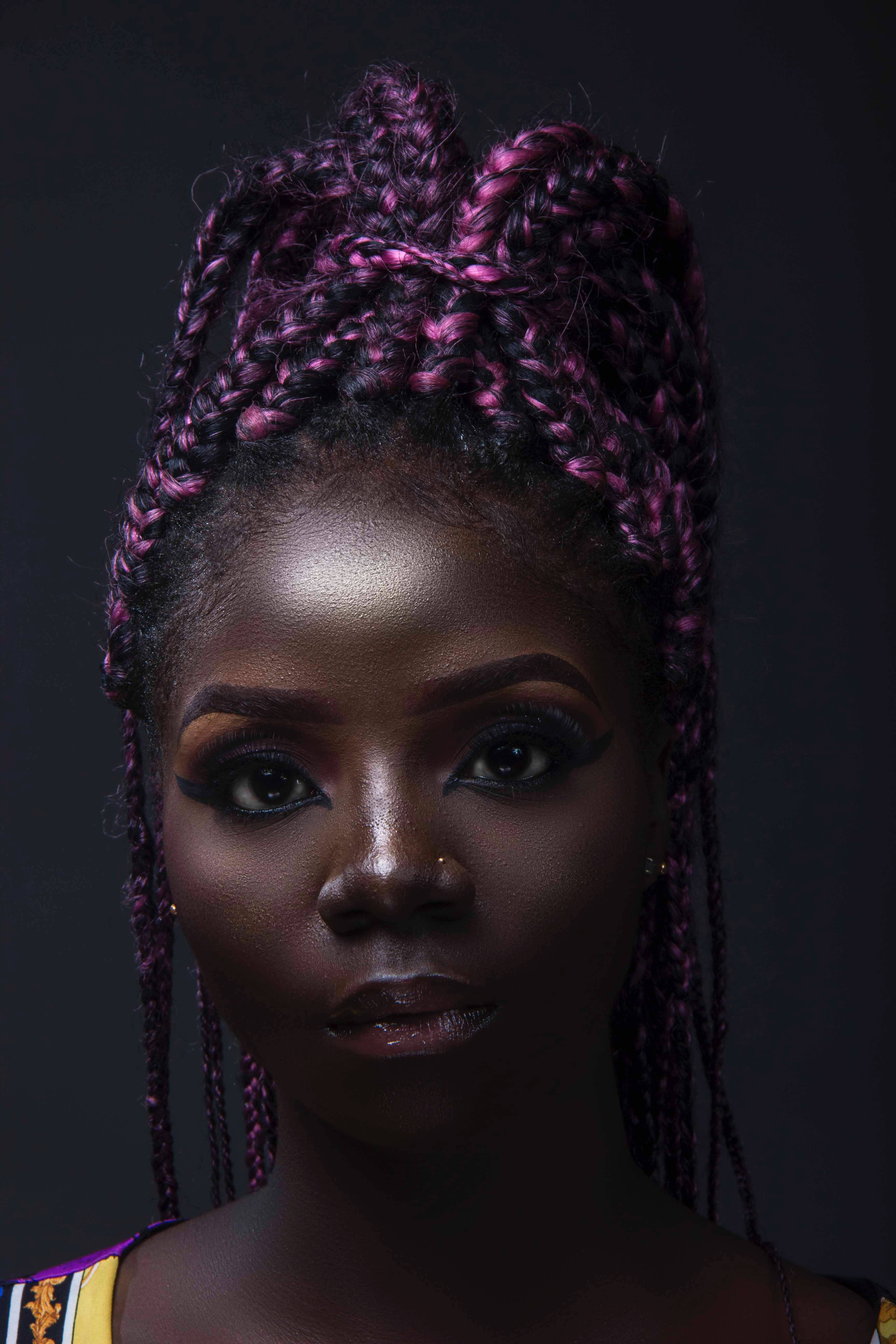 hot pink braids, vibrant purple braids, bold makeup, 5K Phone Wallpaper