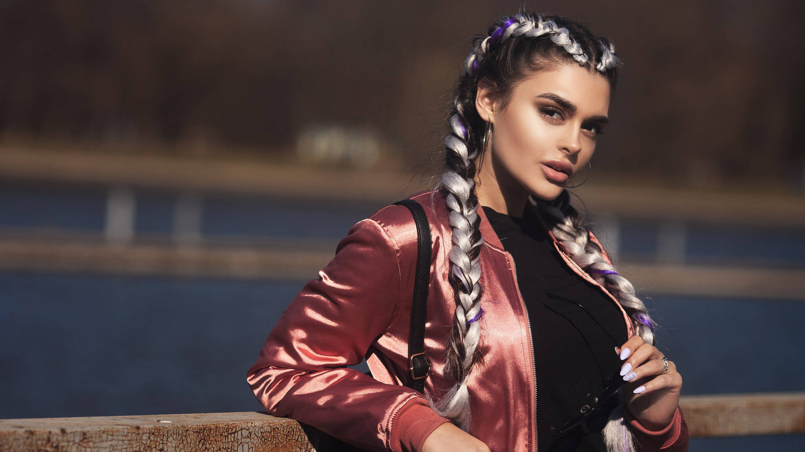 silver, purple, braids, 2K Desktop Wallpaper