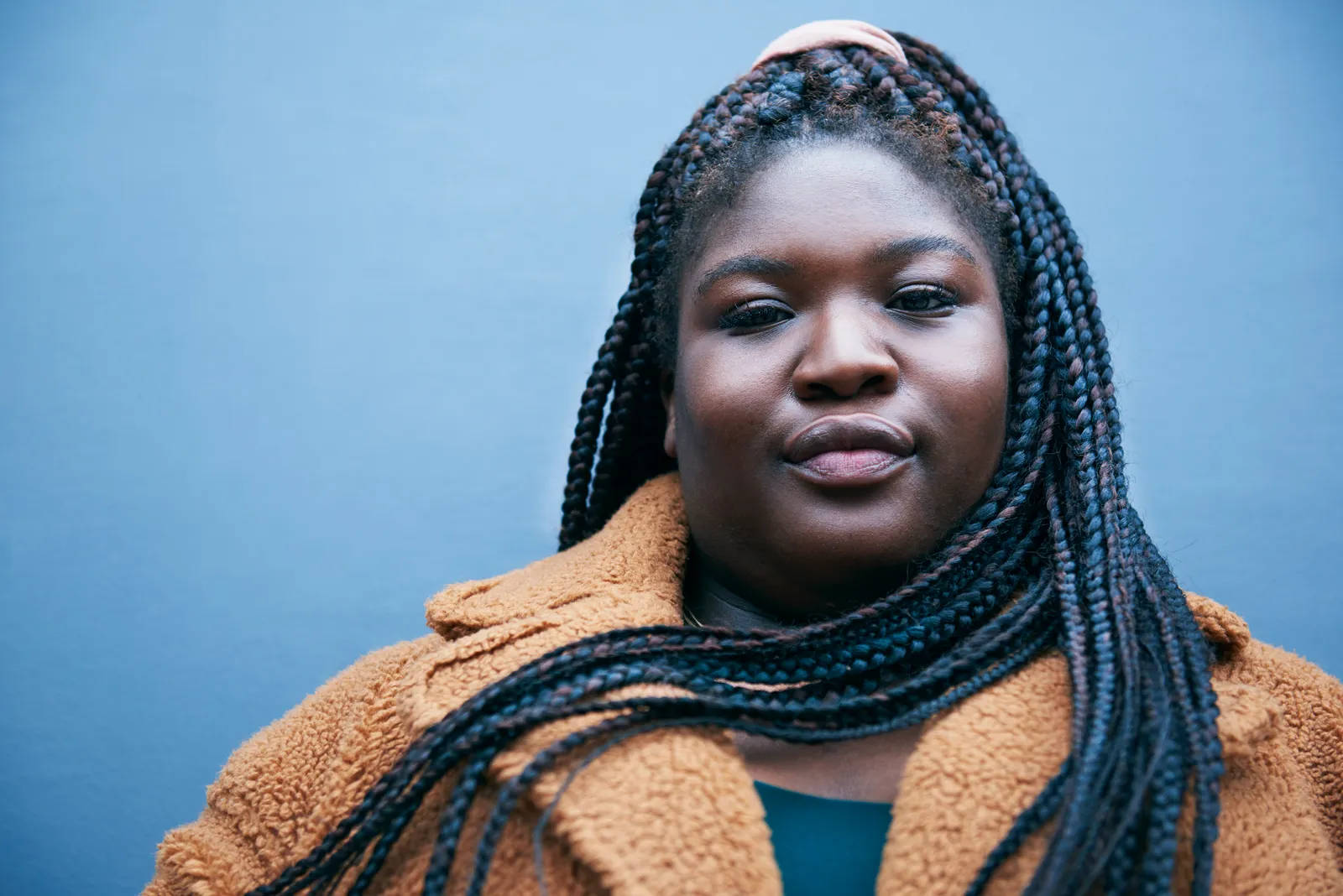 fat black woman, long dark braids, tan fleece jacket, HD Desktop Wallpaper