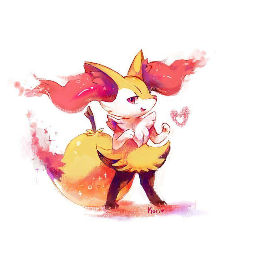 Braixen, fiery red and yellow fur, anime-style fox, SD Desktop Wallpaper