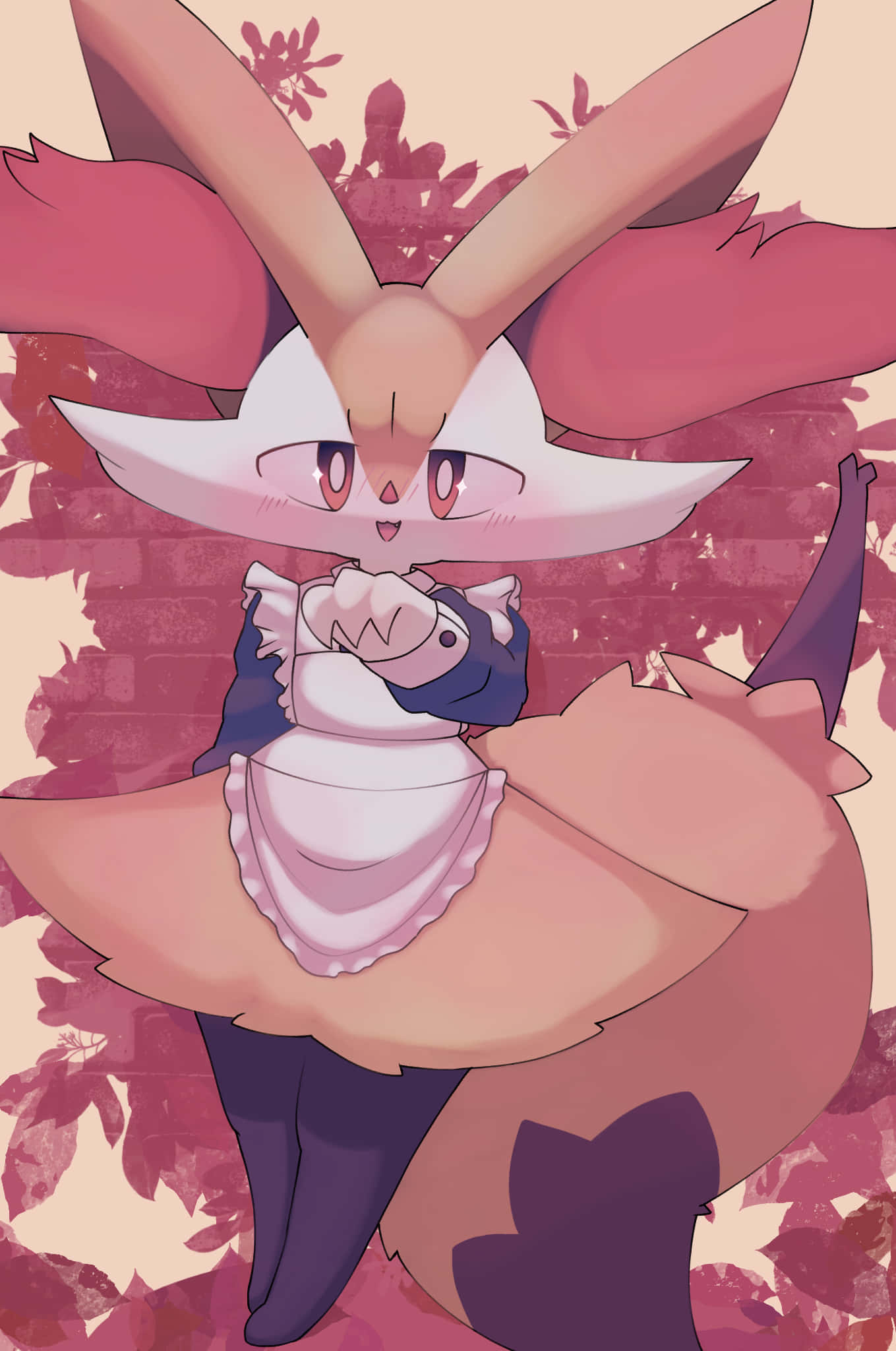 Braixen, anime fox-like creature, maid outfit, Full HD Phone Wallpaper