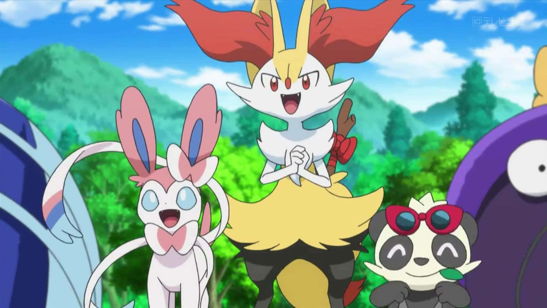 Braixen, anime scene, vibrant forest clearing, Full HD Desktop Wallpaper