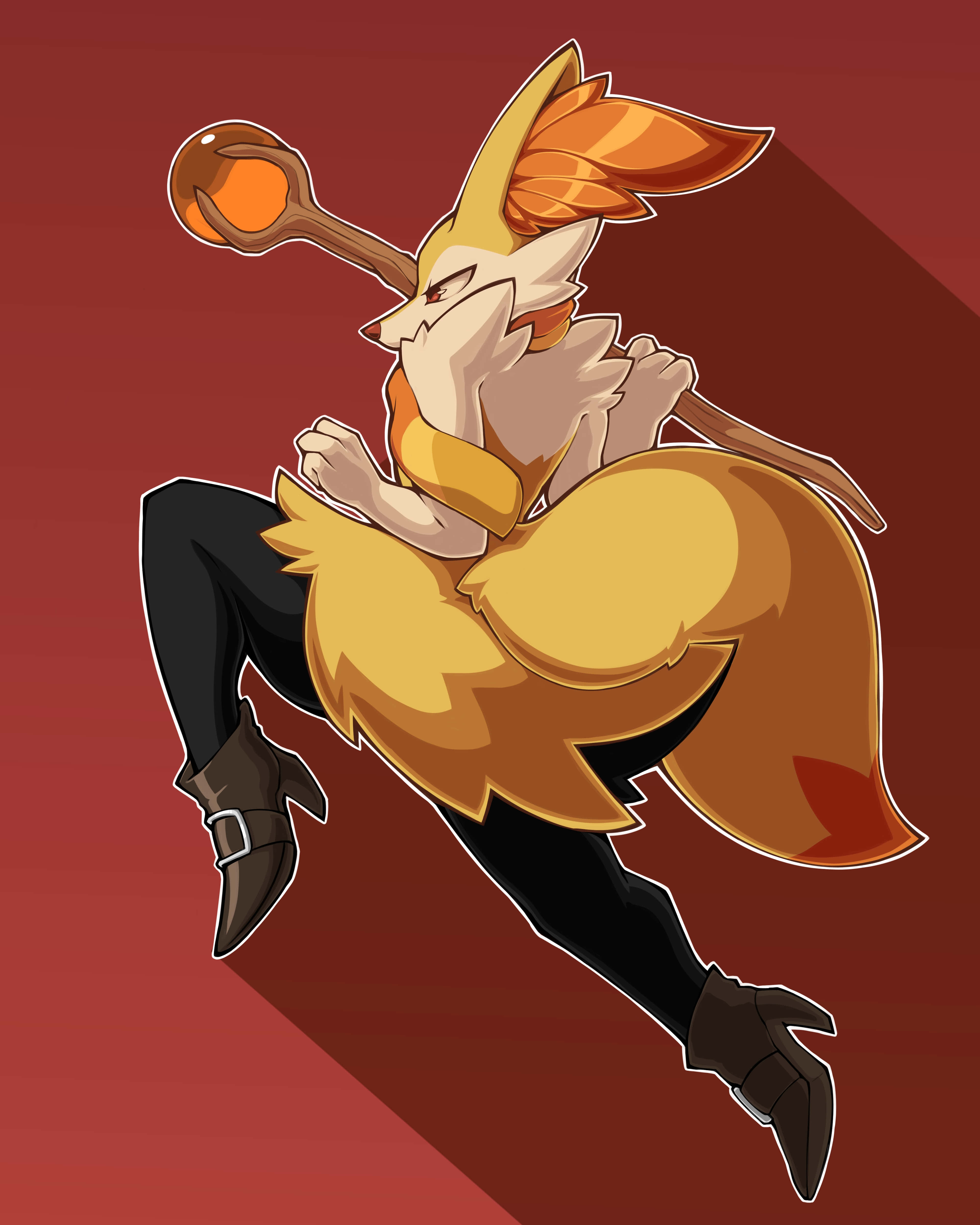 Braixen, orange fur, spoon weapon, 4K Phone Wallpaper