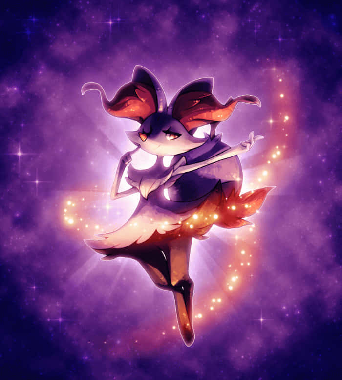Braixen, cosmic nebula, glowing orange accents, SD Phone Wallpaper