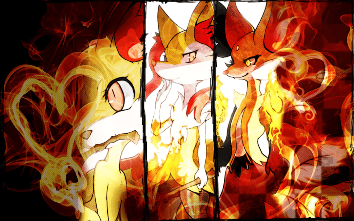 Fiery Braixen, flame effects, glowing eyes, HD Desktop Wallpaper