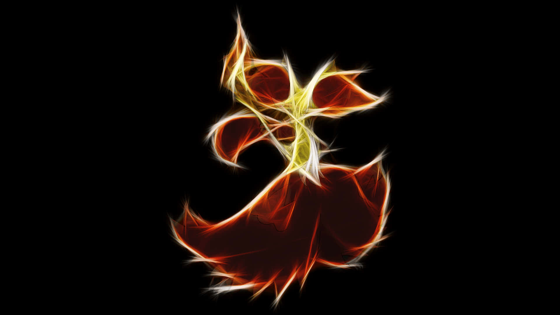 Braixen, glowing fractal flower, fiery orange and yellow petals, Full HD Desktop Wallpaper