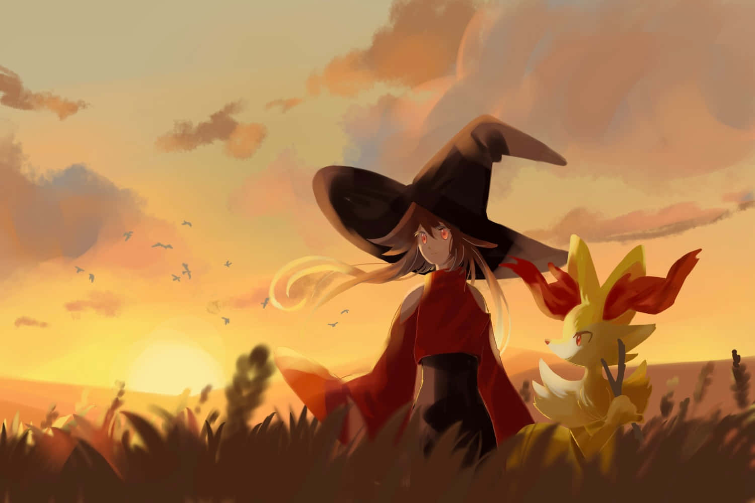 Braixen, witch, red cloak, HD Desktop Wallpaper