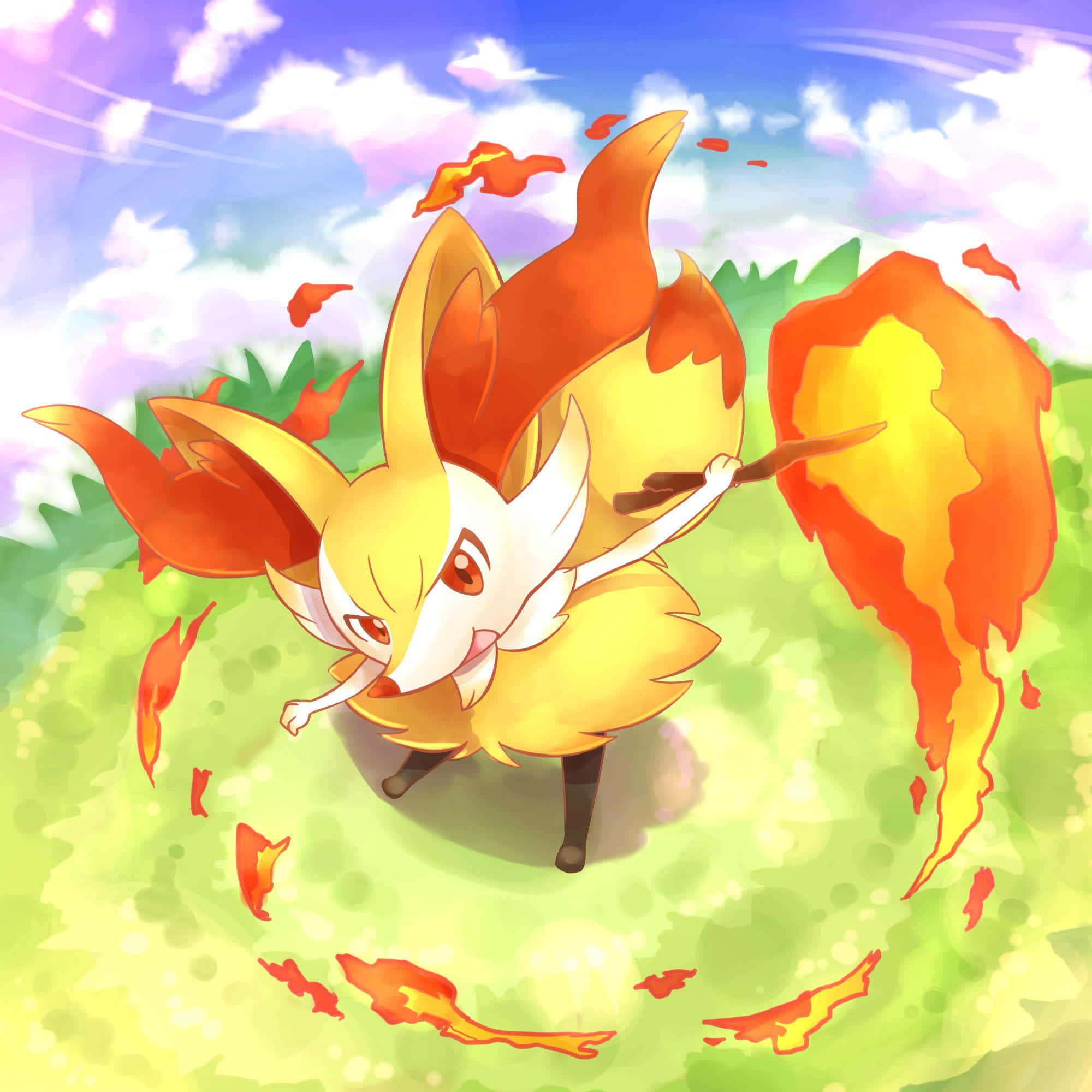 Braixen, fire spin, orange flames, Full HD Desktop Wallpaper