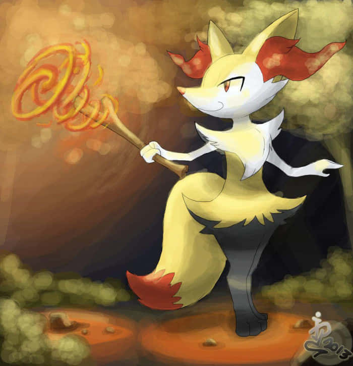 Braixen, yellow foxlike creature, red ear tufts, SD Phone Wallpaper