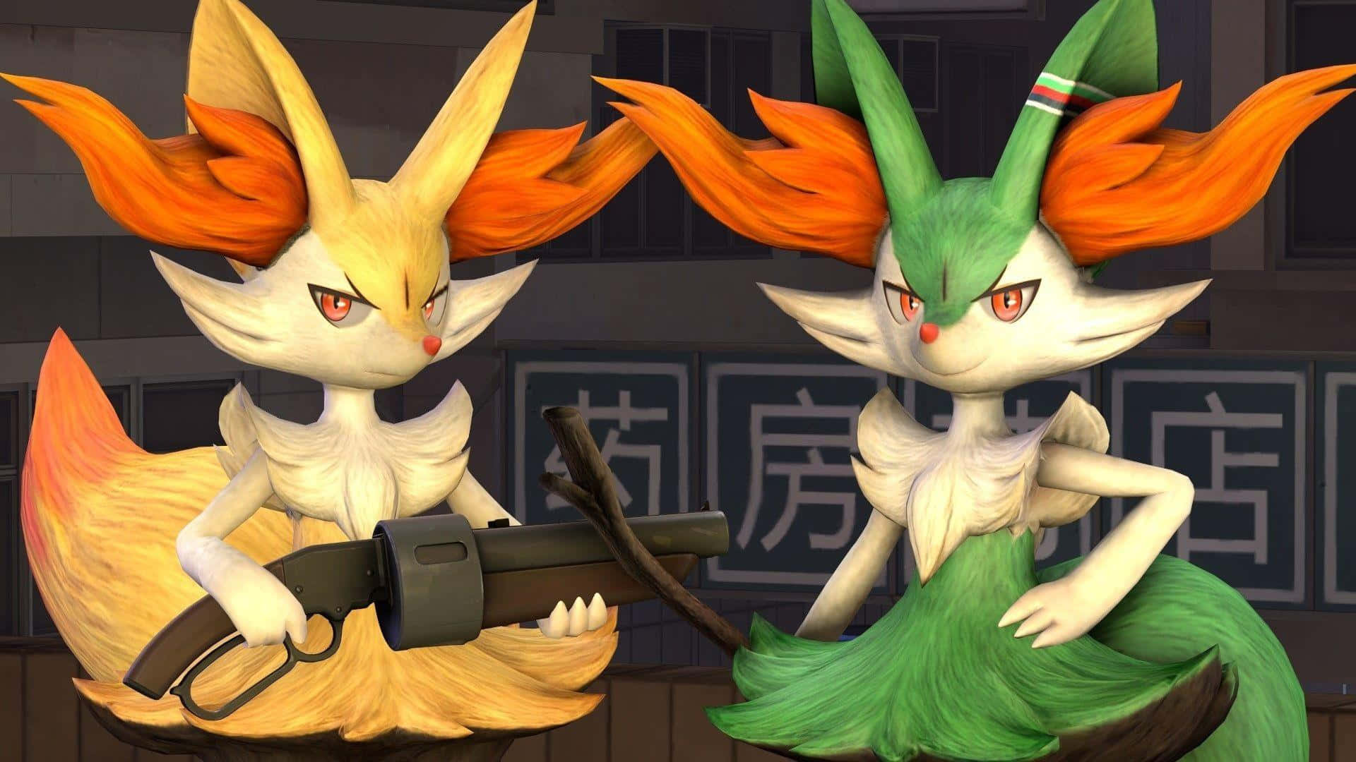 Braixen, yellow, green, Full HD Desktop Wallpaper