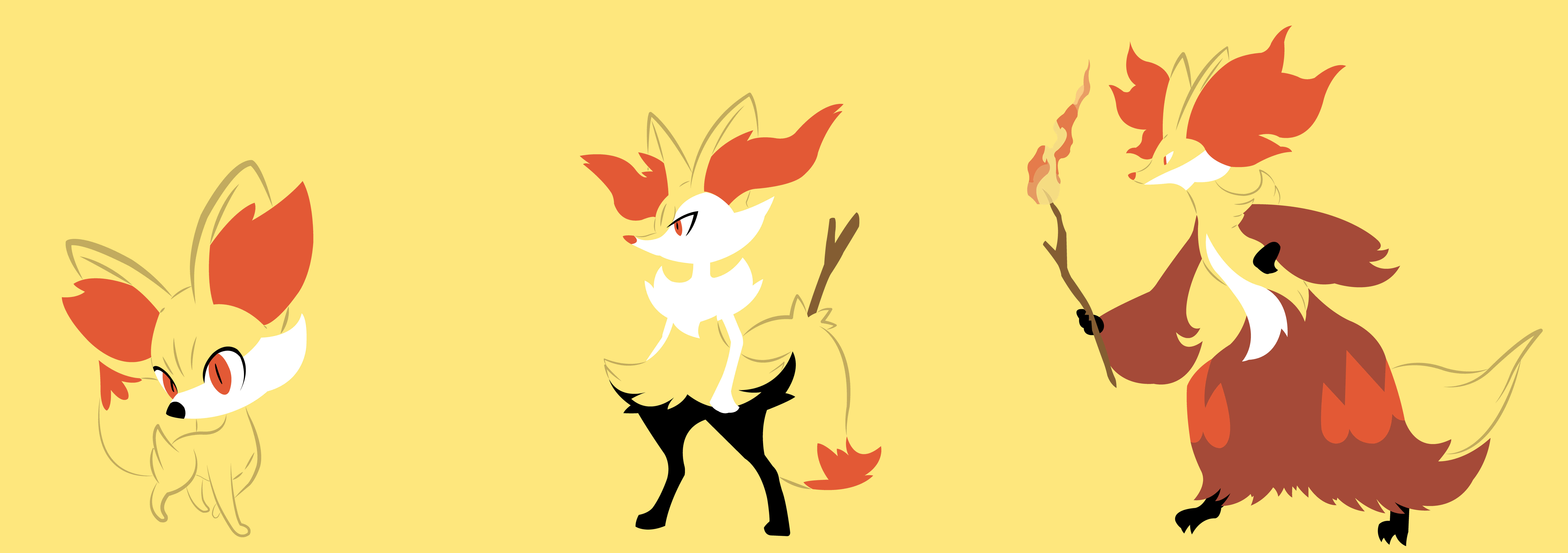 Braixen, evolution stages, flame-wielding fox, 8K Desktop Wallpaper