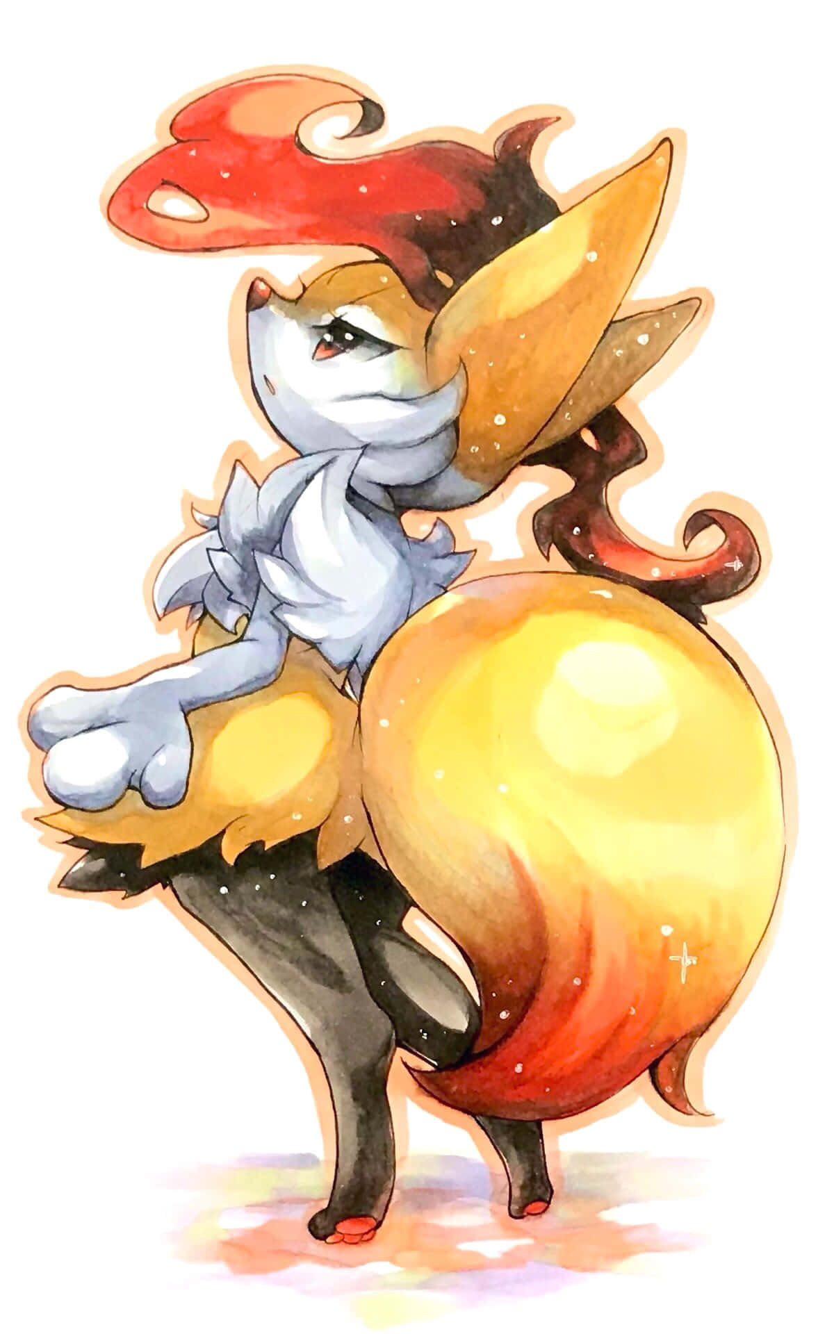 Braixen, watercolor-style, anime, Full HD Phone Wallpaper